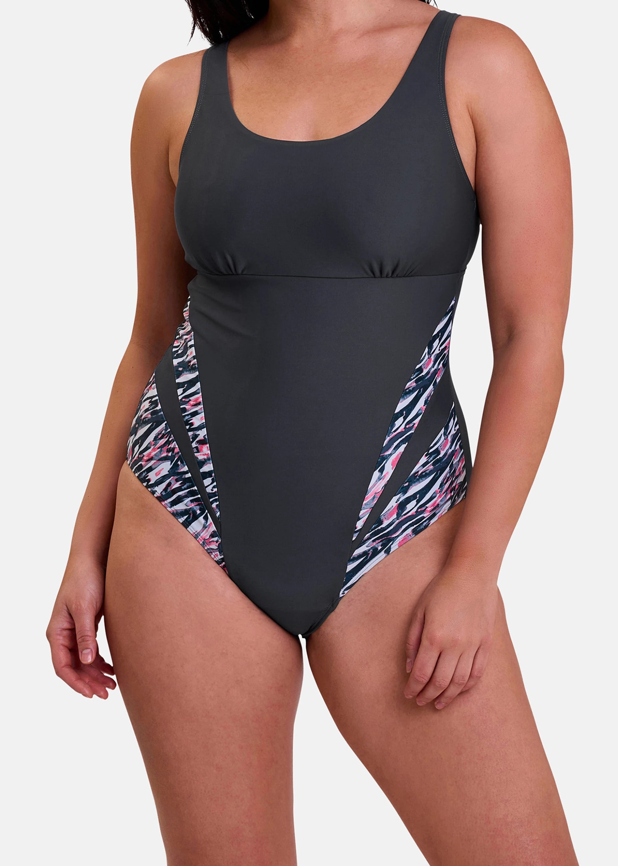 Bondi Beach Gray & Graphic Print Wireless One-Piece Swimsuit