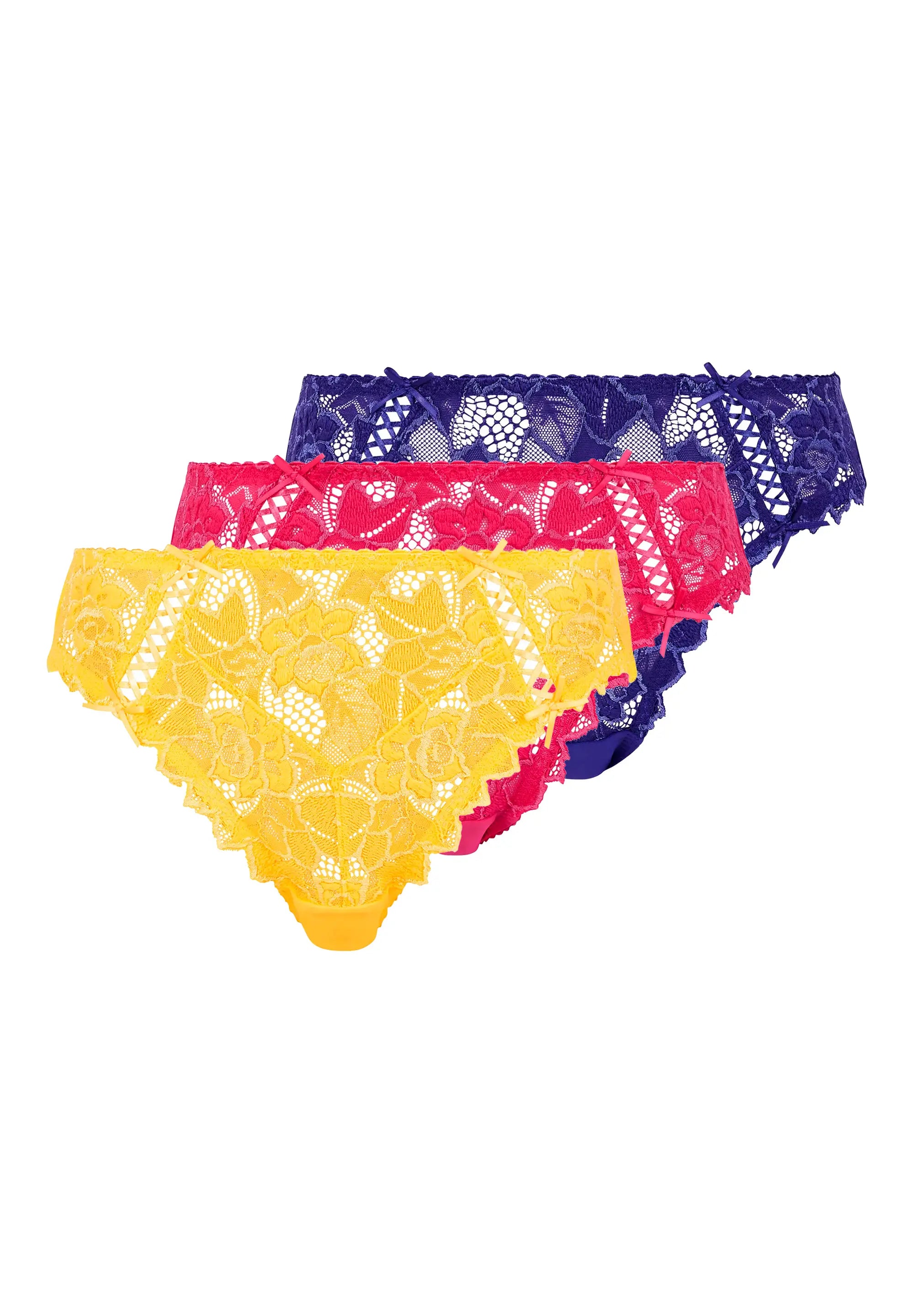 Lot de 3 slips Arum Rose Fluo, Jaune Citron et Bleu Royal