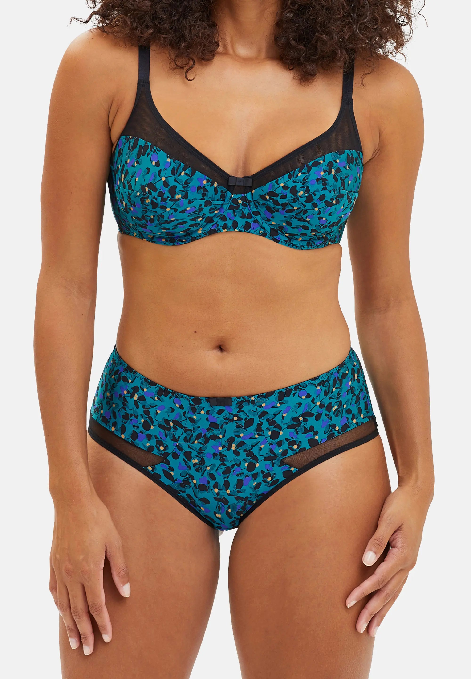 Shorty Complice Imprimé Floral Bleu Émeraude