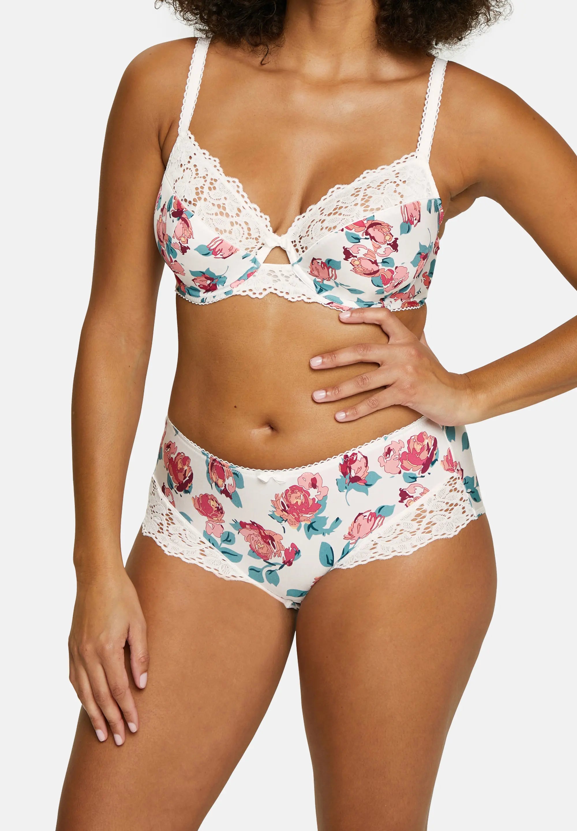 Shorty Tiffany Imprimé Floral Rose & Ivoire