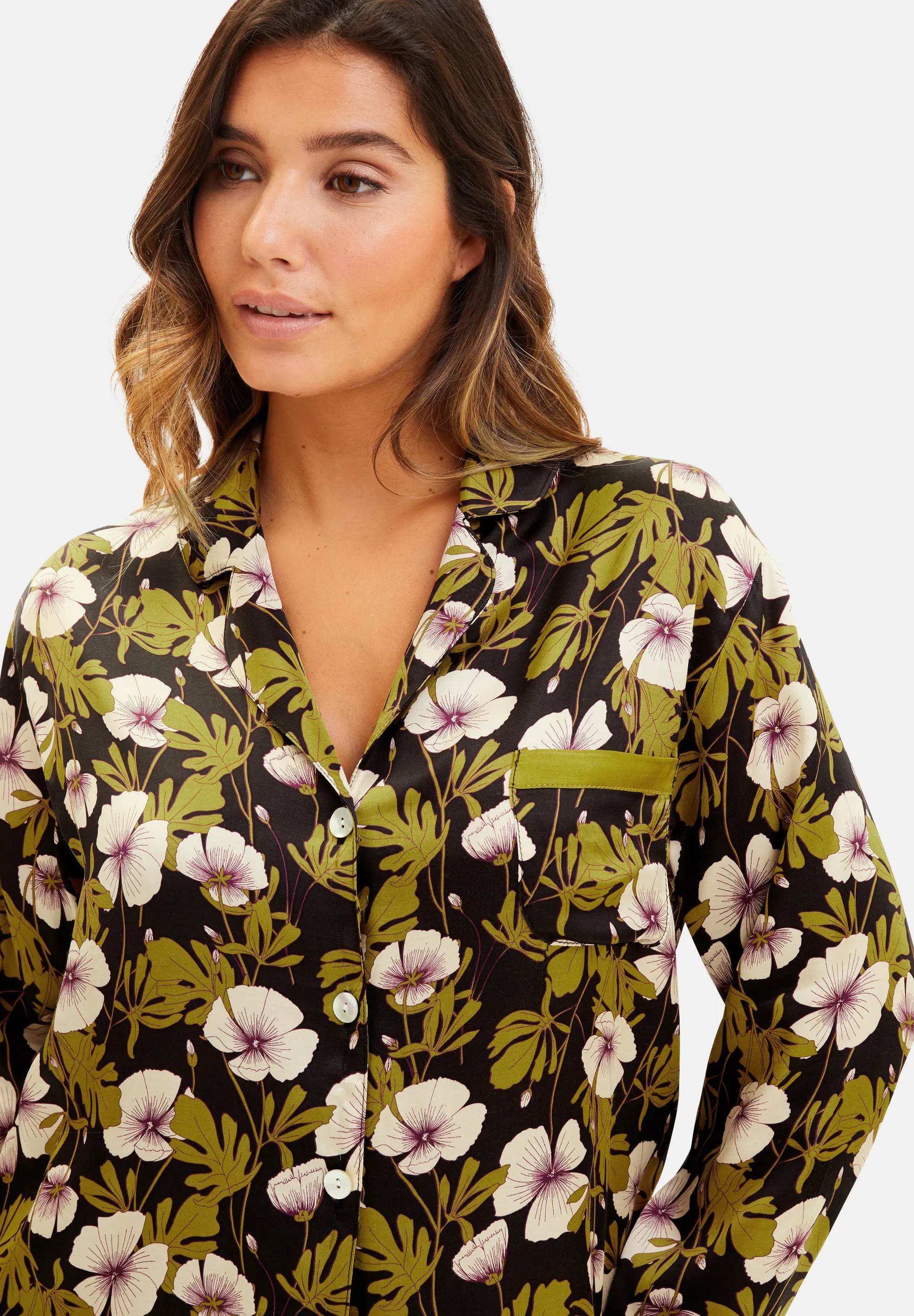 Chemise Trendy Mix Monstera-plant print Zwart