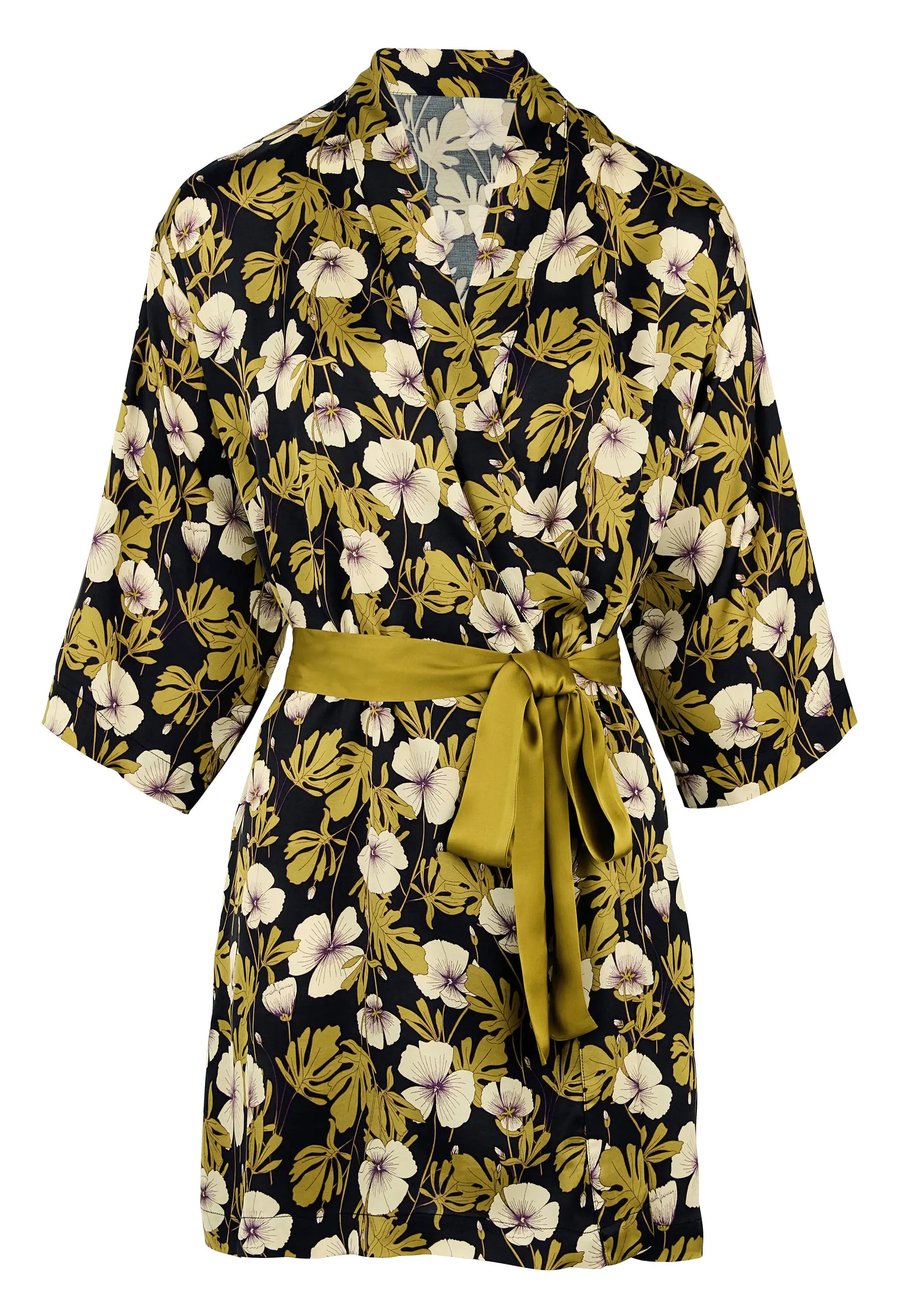 Kimono Trendy Mix Imprimé feuillage monstera noir