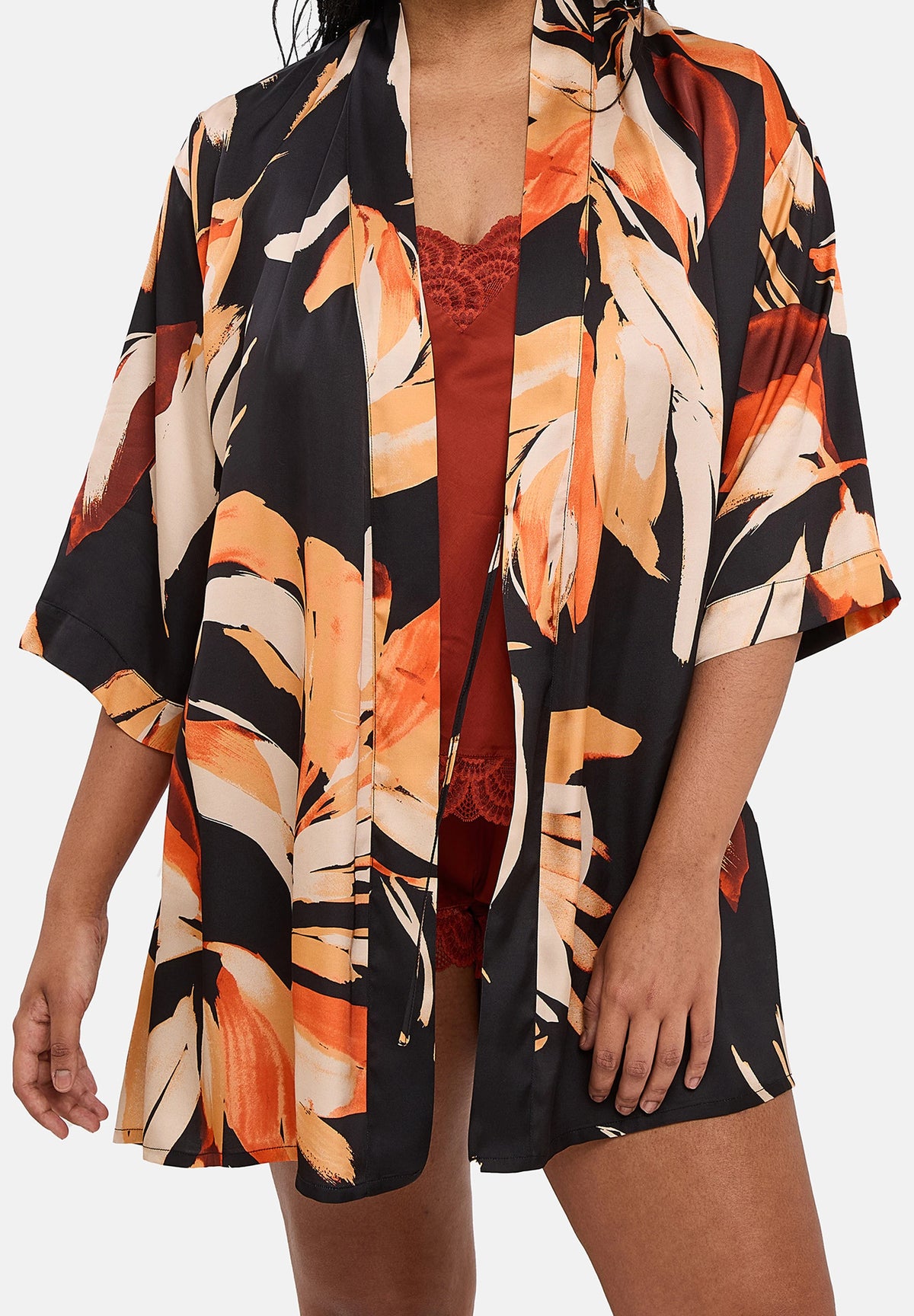 Kimono Pure Chic Zwarte Bladeren