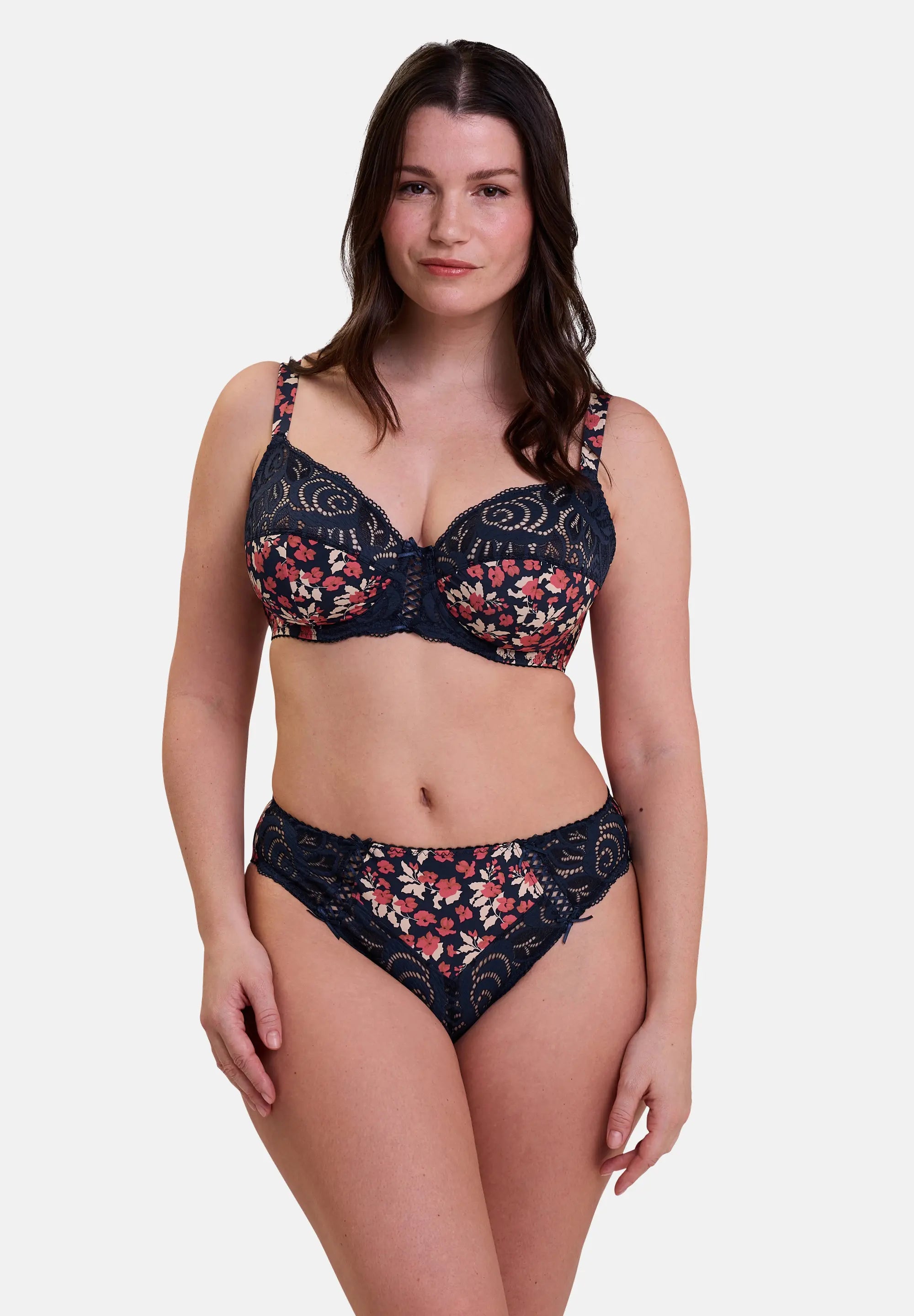 Soutien-gorge emboîtant Amélie Print Imprimé Floral Marine et Rouge