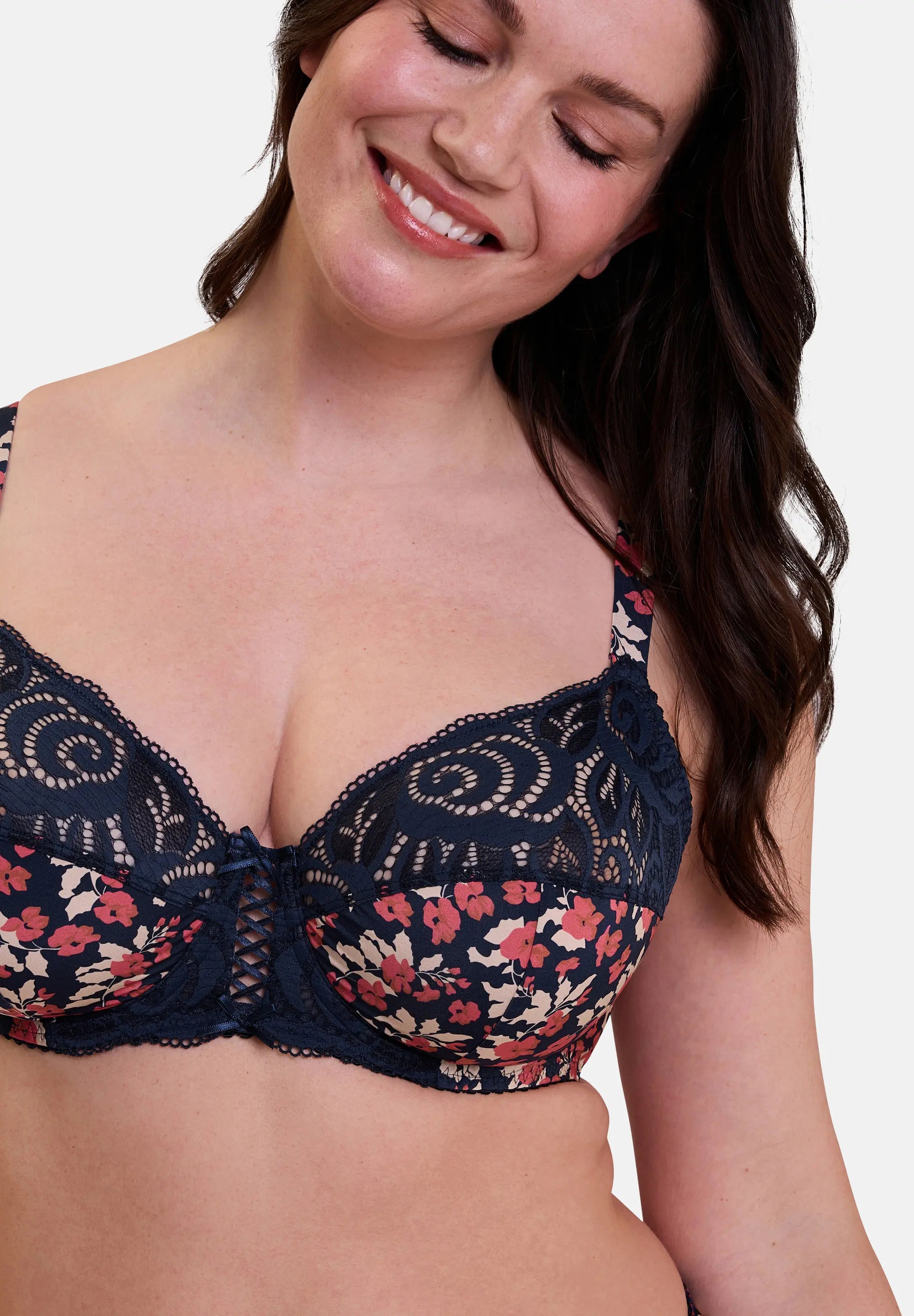 Soutien-gorge emboîtant Amélie Print Imprimé Floral Marine et Rouge