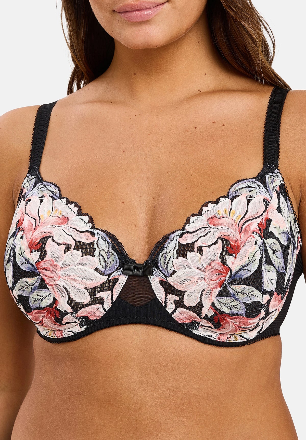Rosa Fantaisie Aquarelle Florale Noire Full-Cup Bra