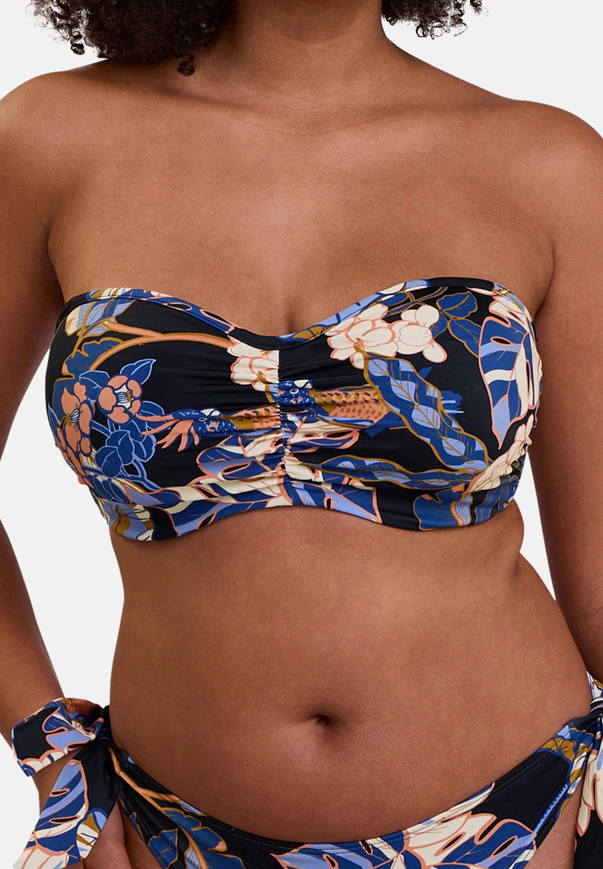 Haut de maillot bandeau Fidji Imprimé Exotique Noir