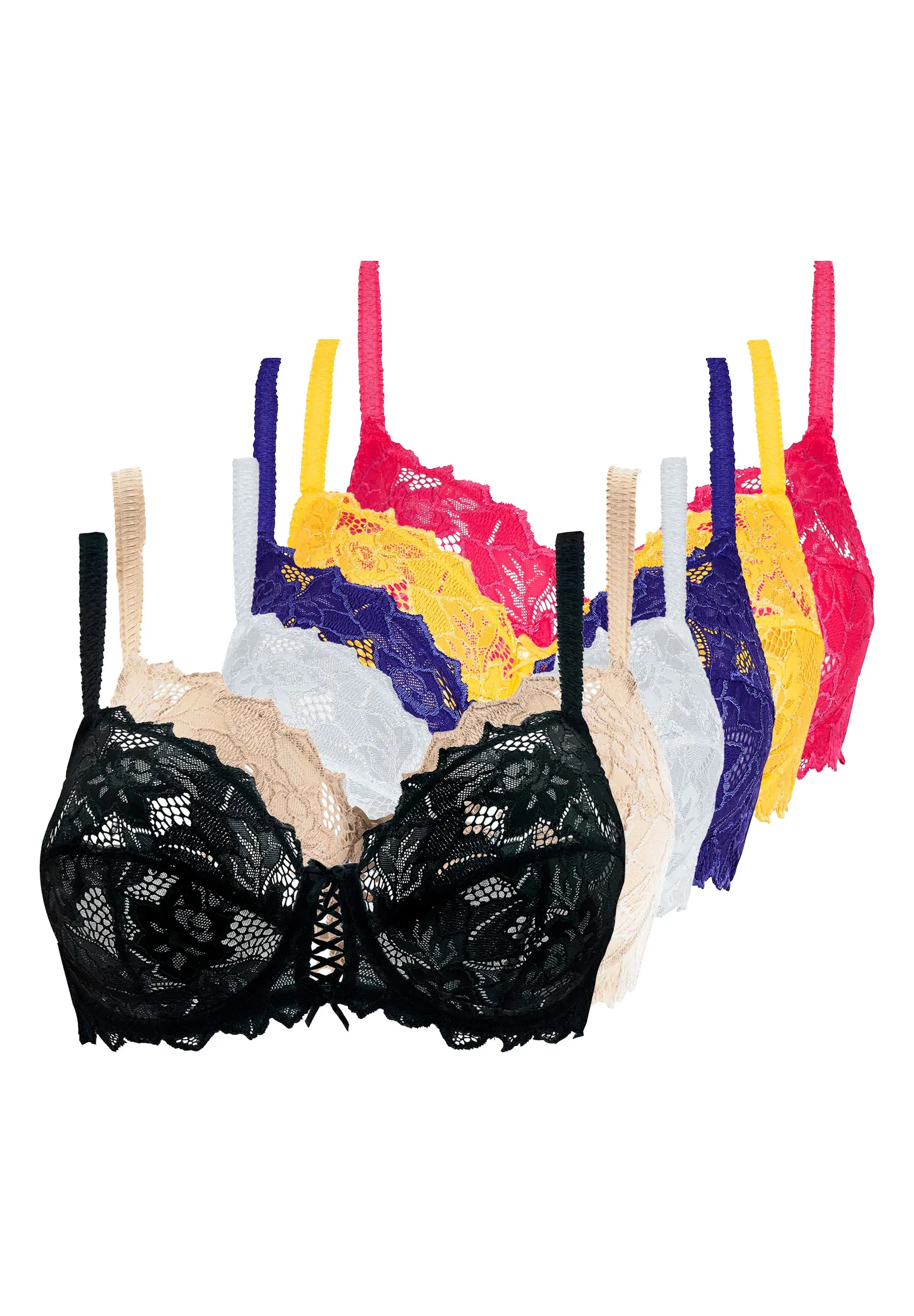 Lot de 6 soutiens-gorge Arum Noir, Blanc, Skin, Rose, Jaune et Bleu