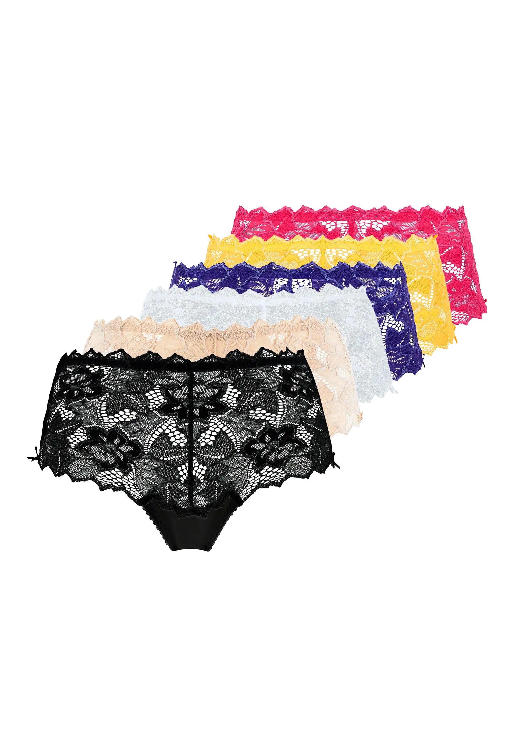 Lot de 6 culottes Arum Noir, Blanc, Skin, Rose, Jaune et Bleu