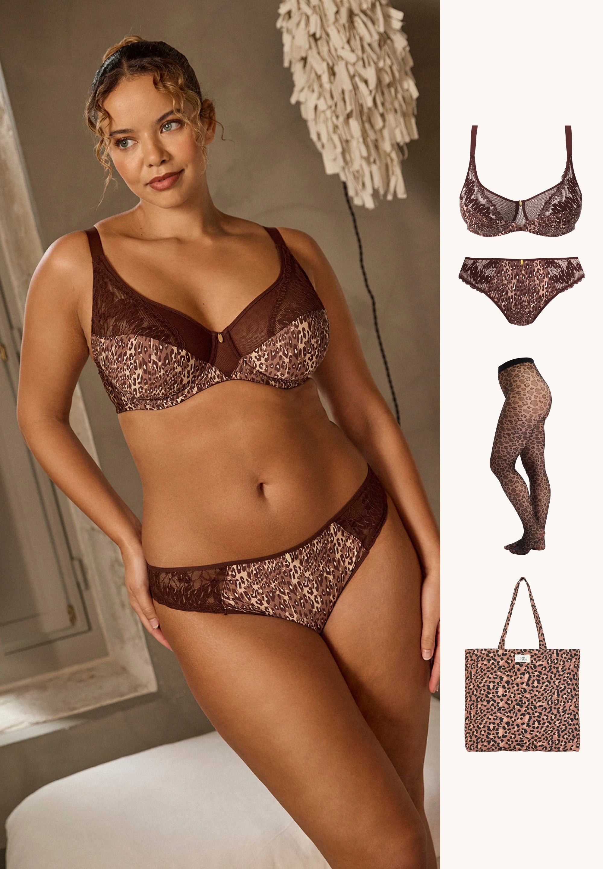 Ensemble Naia avec collants et tote bag léopard