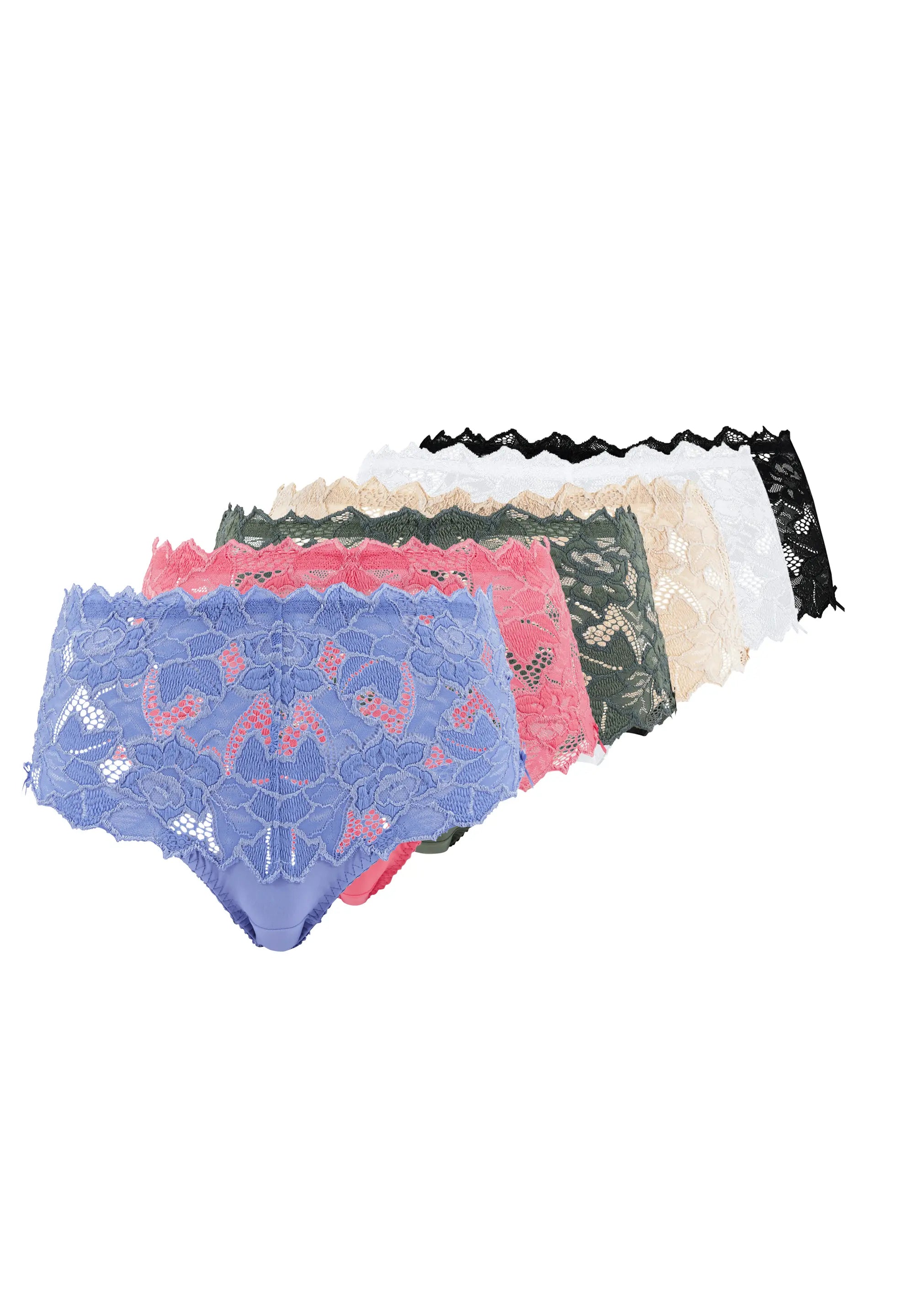 6er Set Taillenslips Arum Schwarz, Weiß, Beige, Rosa und Blau