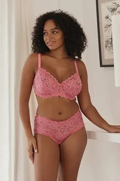 a woman in pink underwear