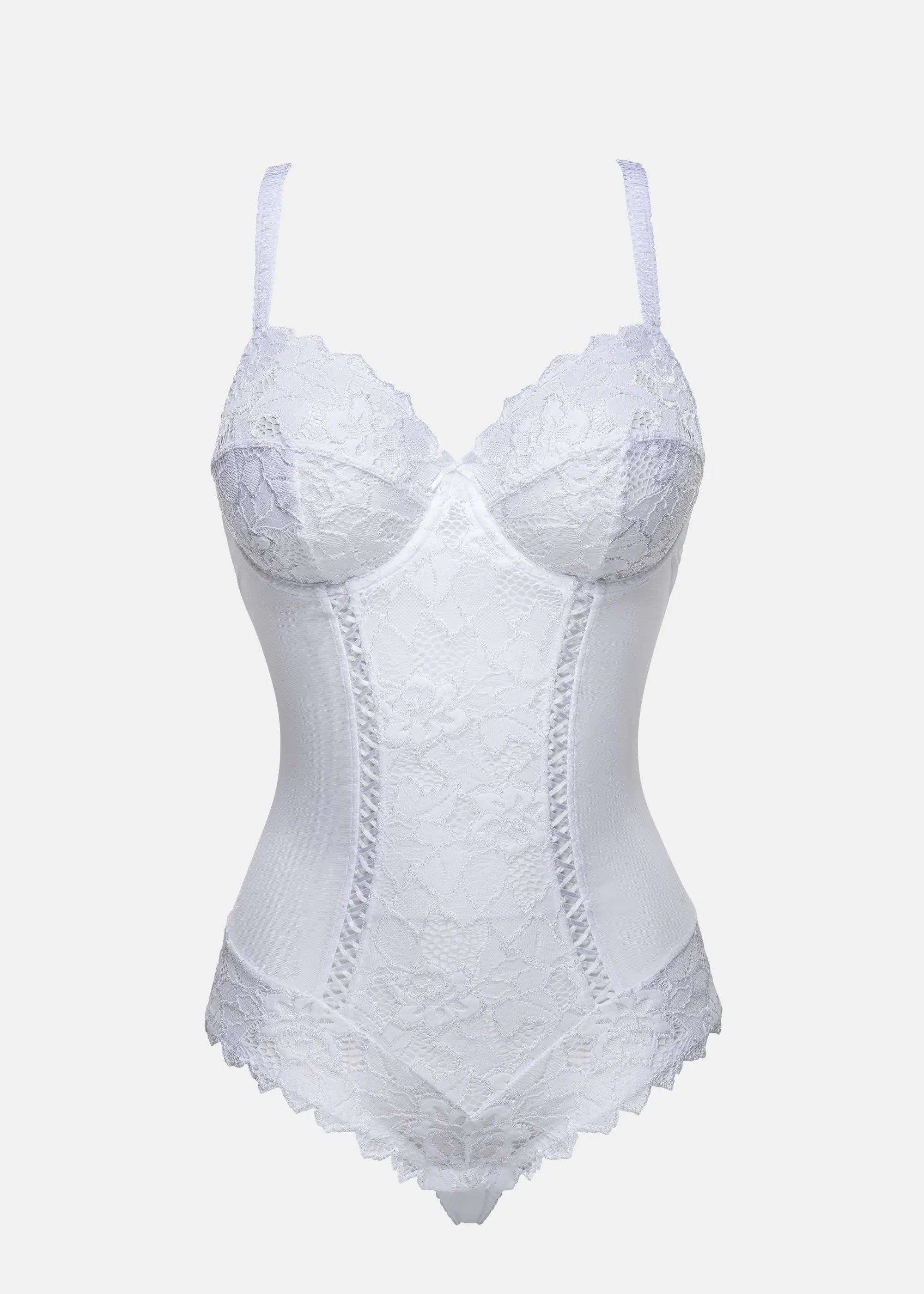 Packshot body blanc pour femme avec dentelle florale