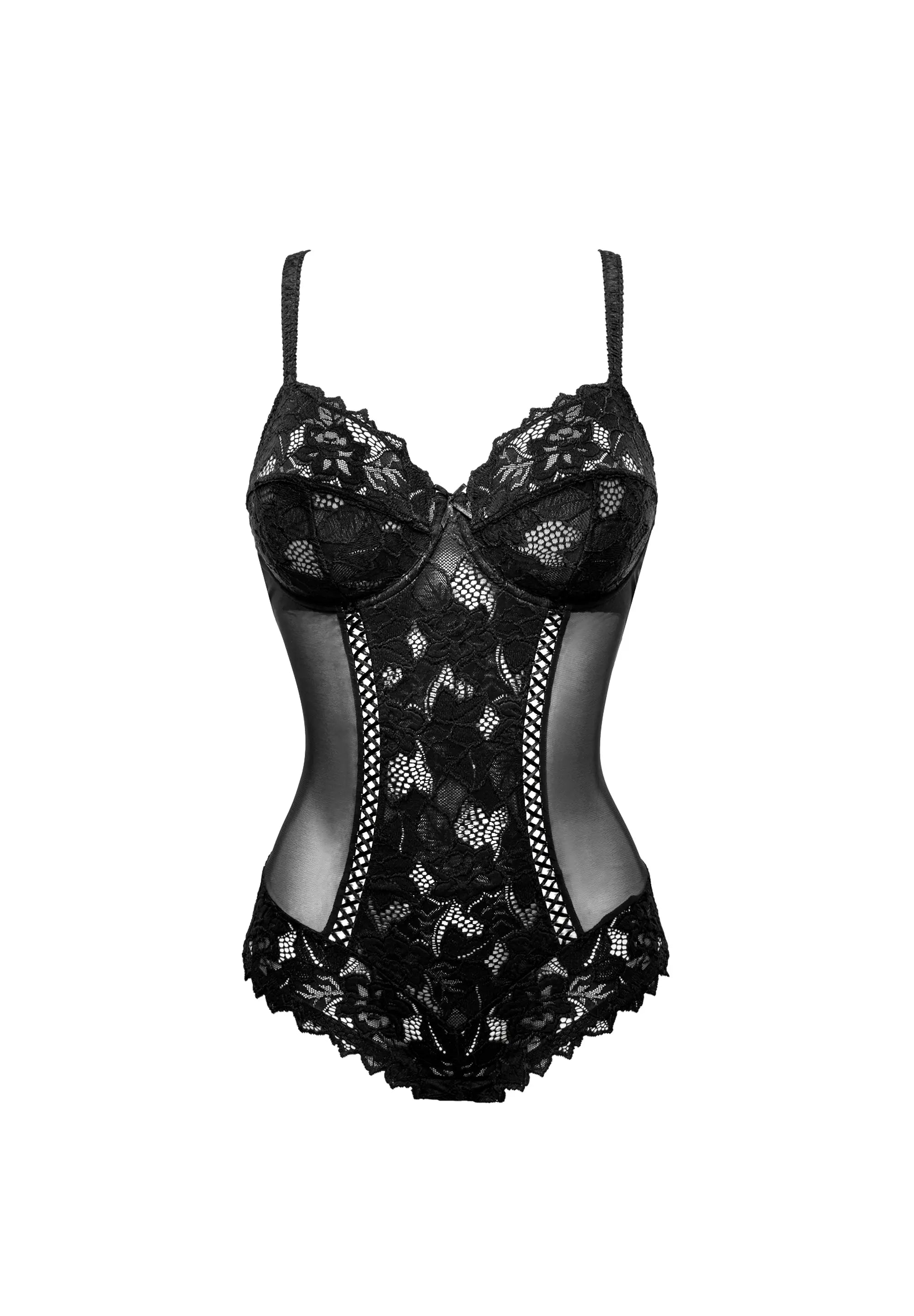 Packshot body noir en dentelle - pour femme