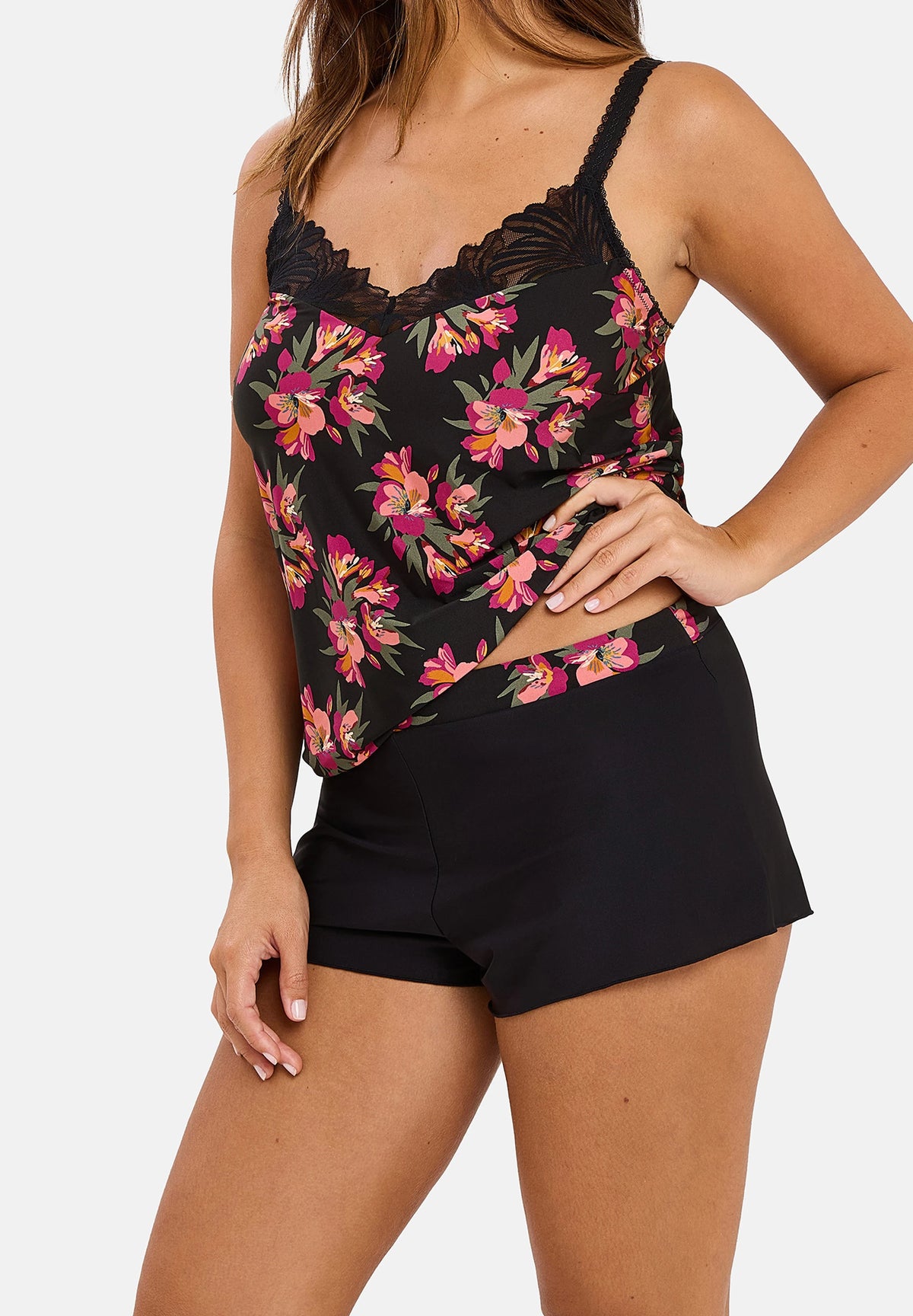 Topje Oriane Bouquets Zwart & Roze – sfeerbeeld