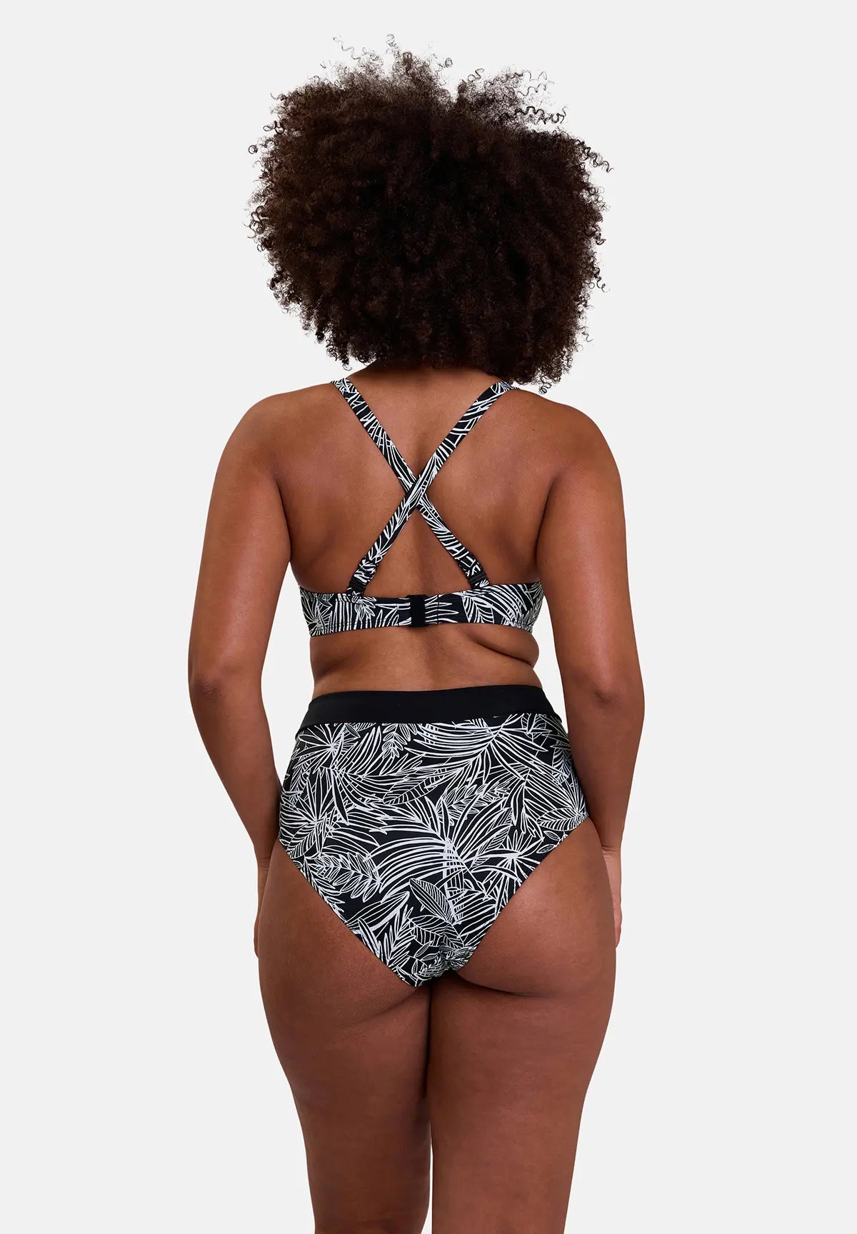 haut de maillot et culotte taille haute de bain - imprimé palmier - vu de dos