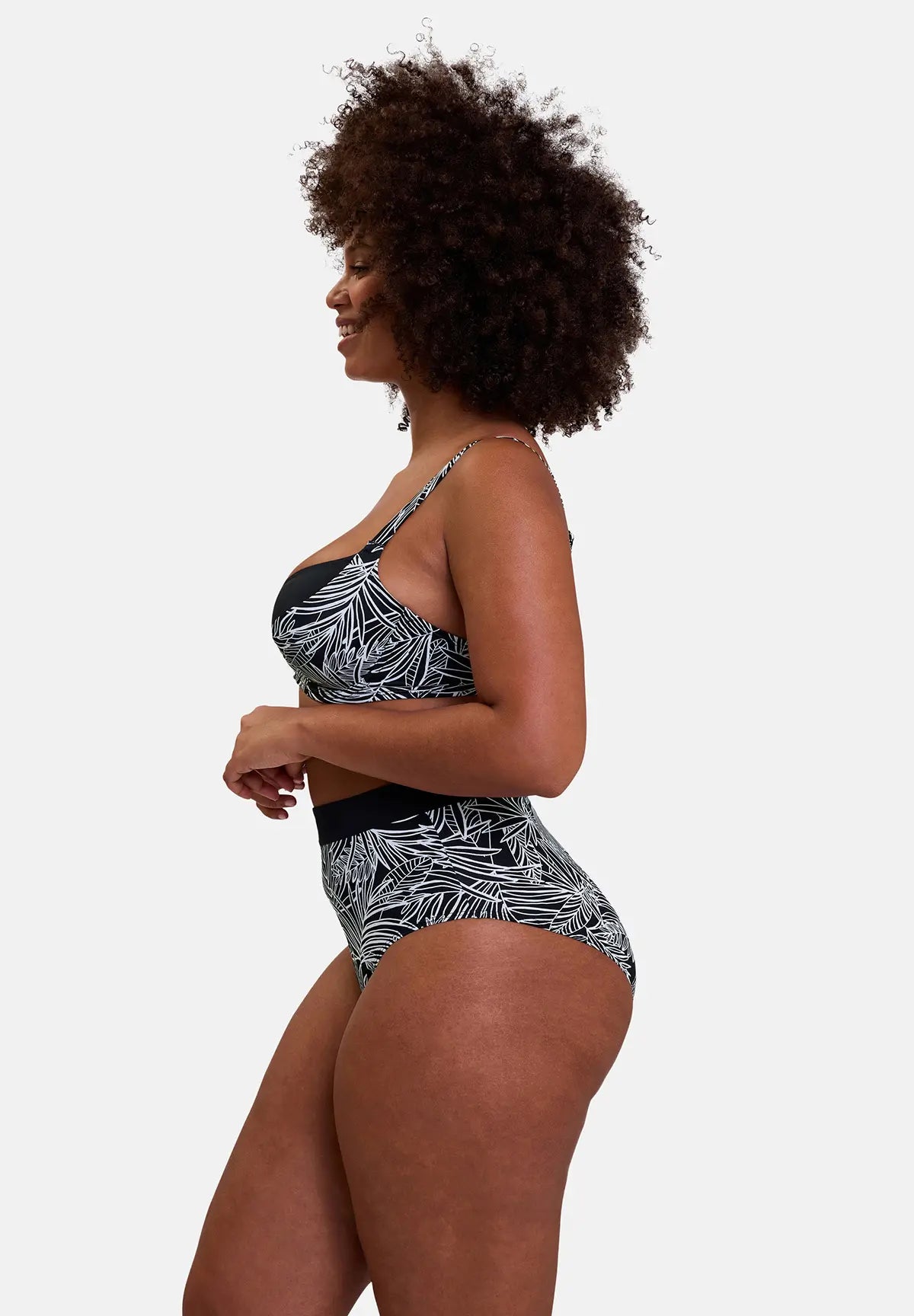 haut de maillot et culotte taille haute de bain - imprimé palmier - vu de profil