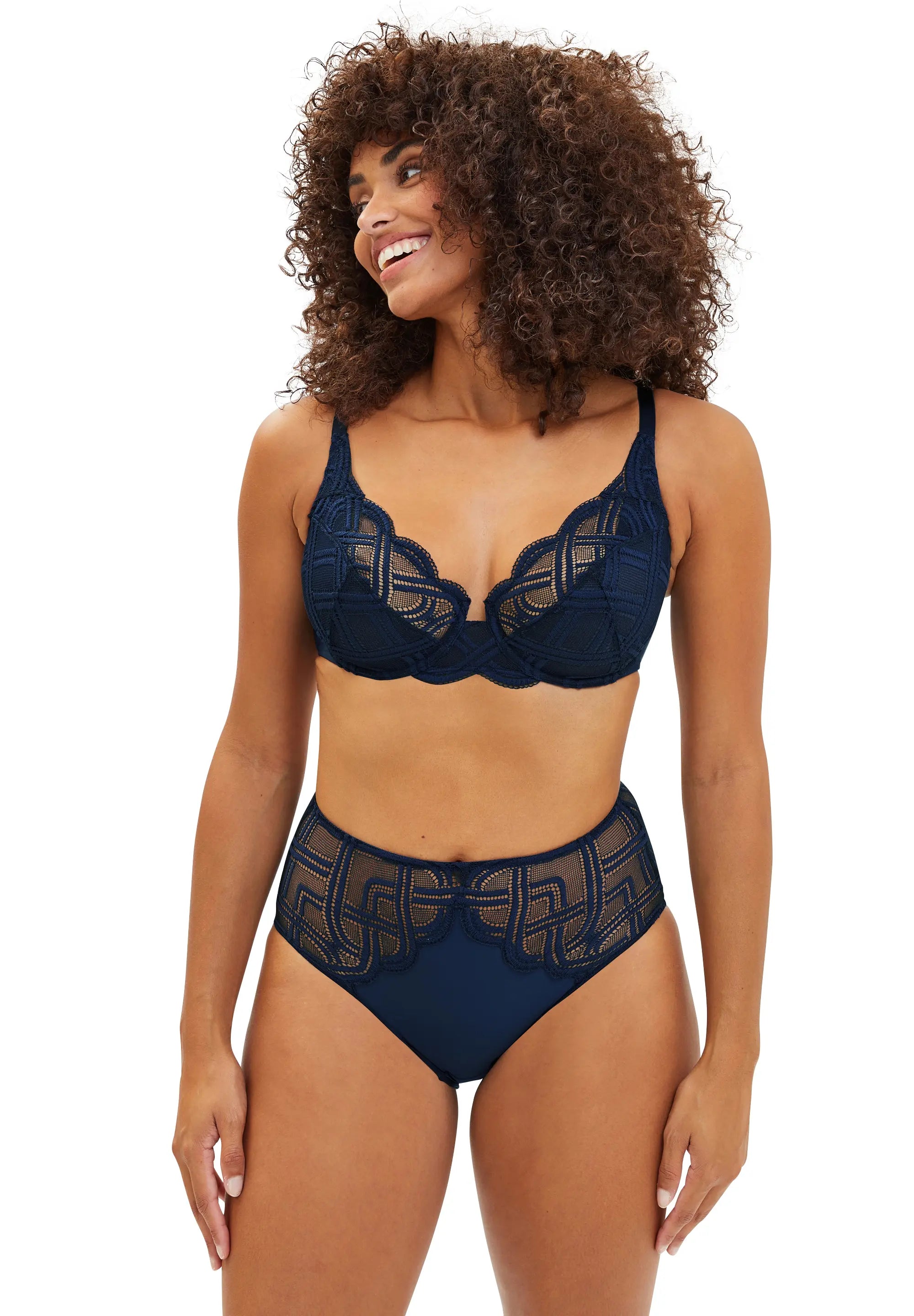 Ensemble sous vêtements : soutien-gorge et culotte taille haute - bleu marine