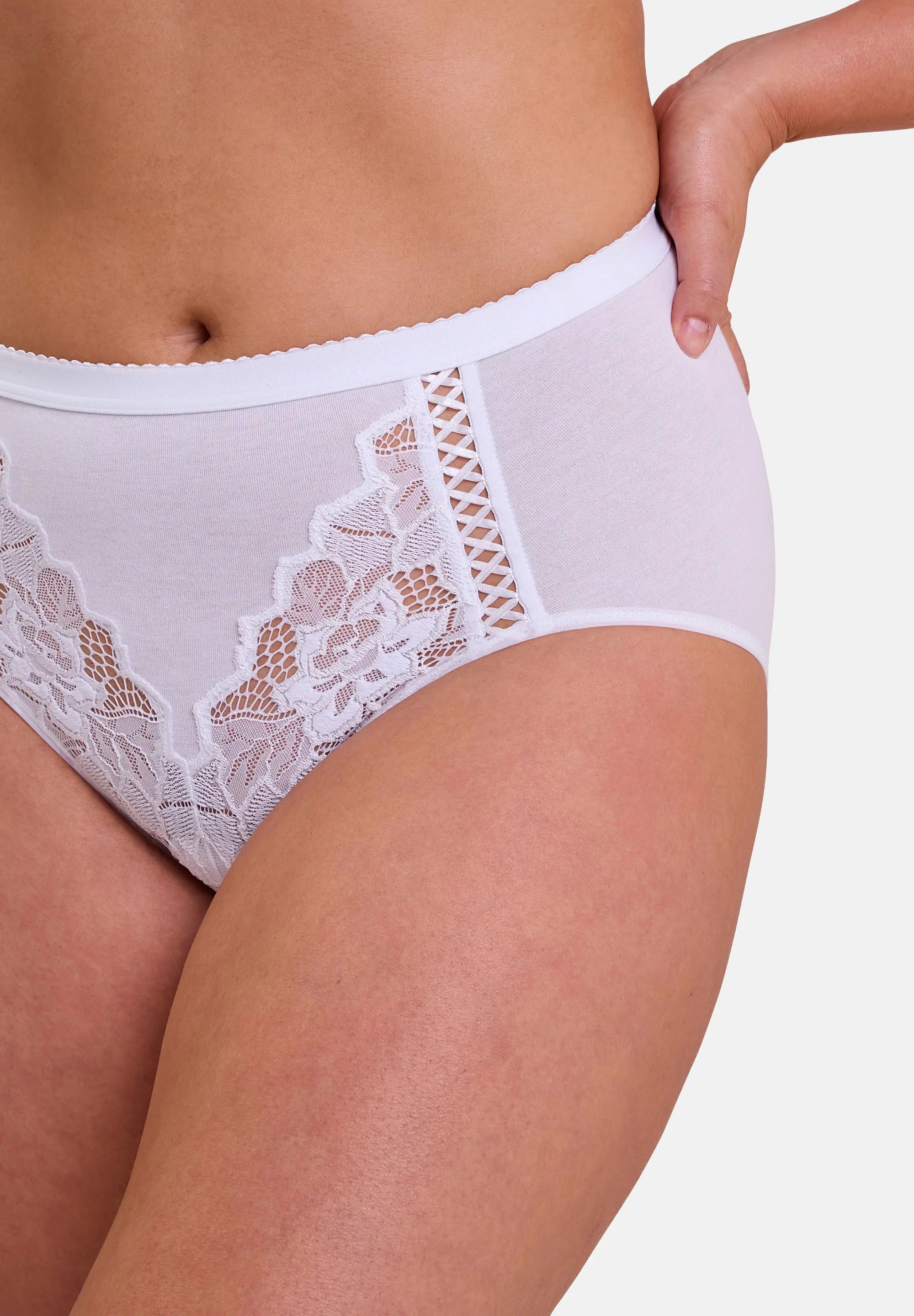 Zoom sur les détails culotte taille haute blanche pour femme