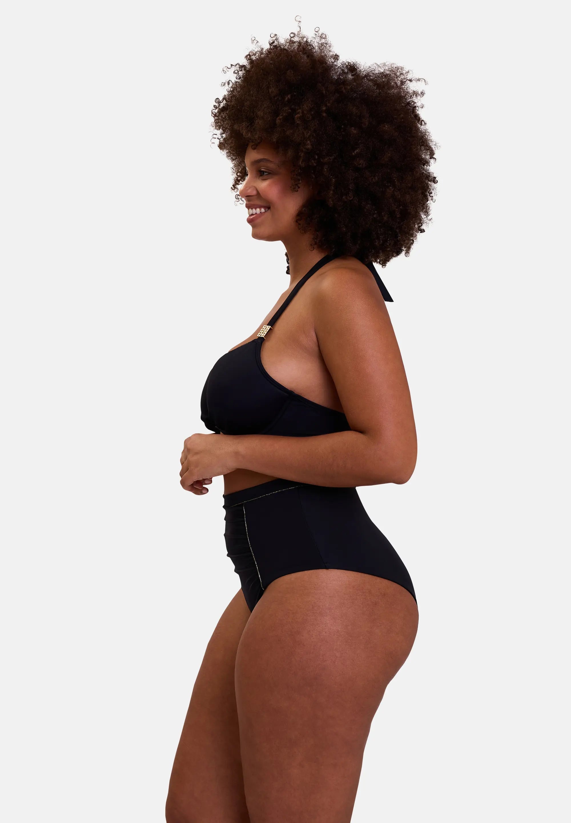 Culotte de bain noire - taille haute - de profil