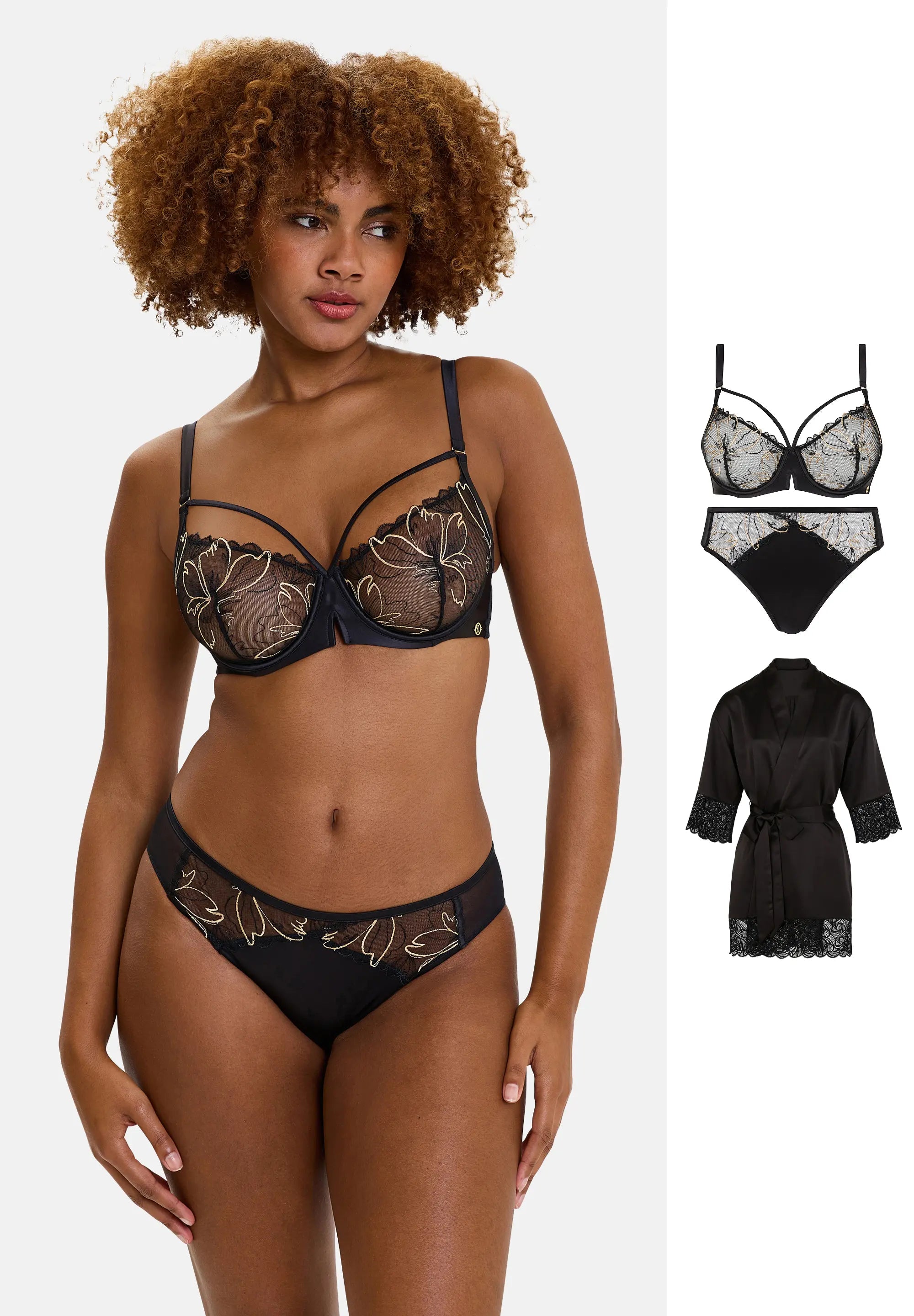 Lingerieset Alberta zwart en goud - acmet kimono