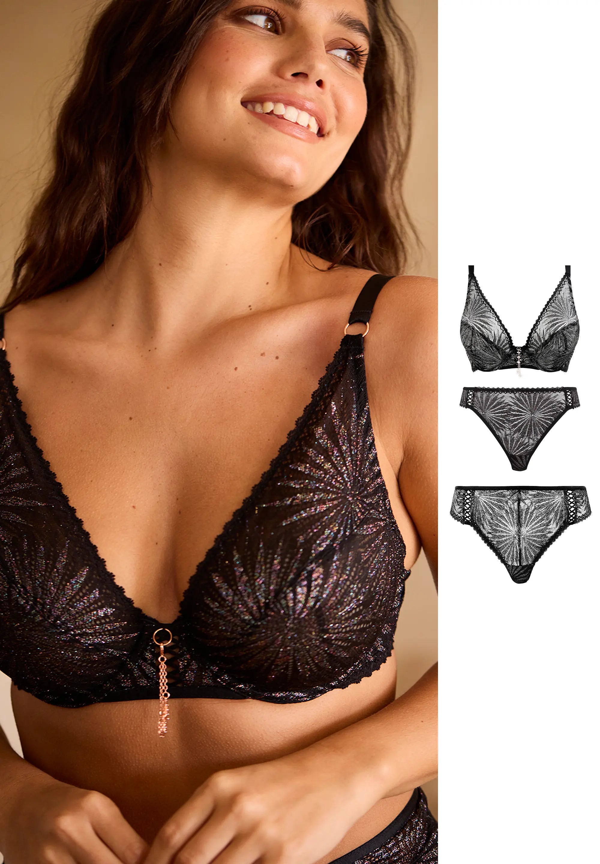 Conjunto 3 piezas Laurie Negro con braguita y brasileña