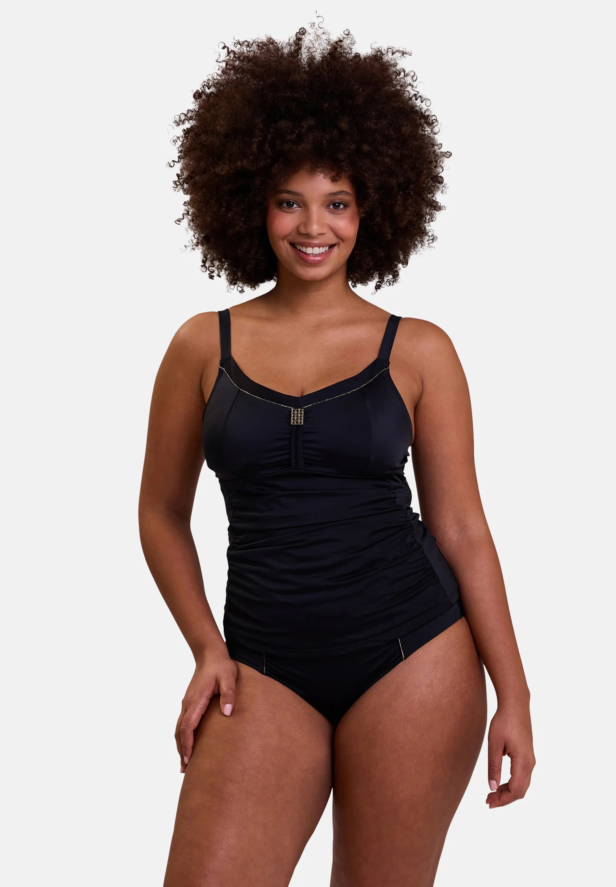 Tankini noir - pour femme - avec des détails dorés