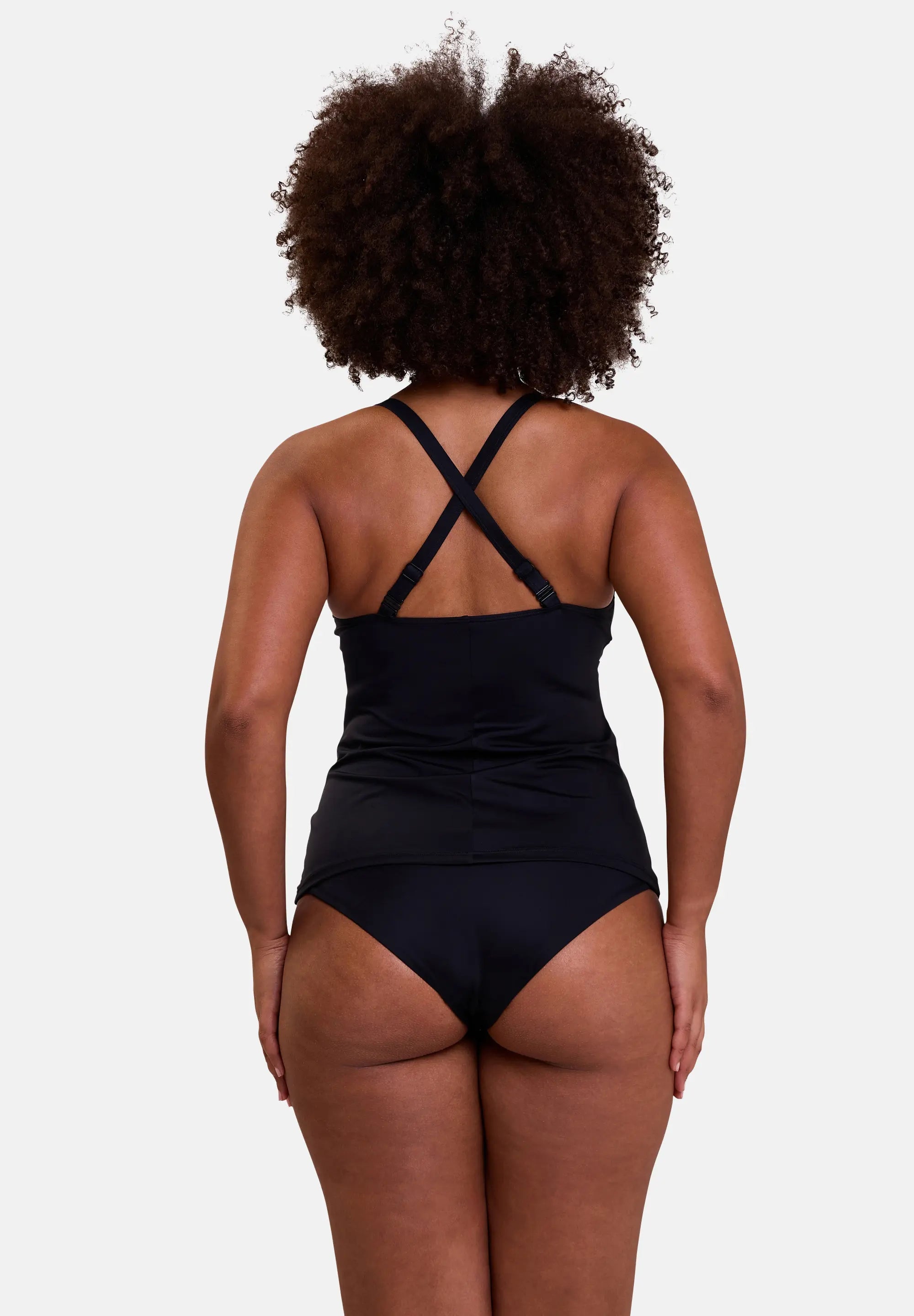 Tankini noir - pour femme - avec bretelles croisées au dos
