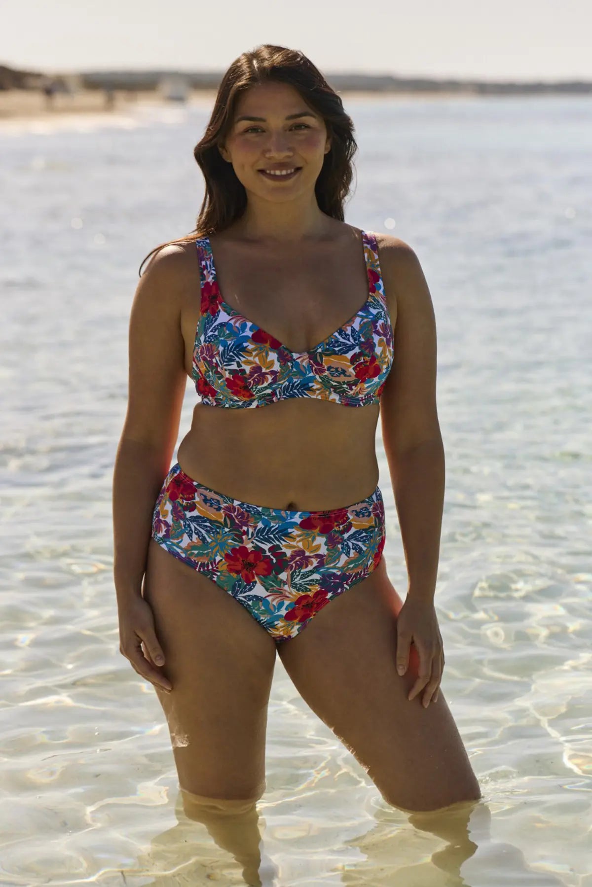 Ensemble haut et slip de bain - imprimé tropical - vu de face