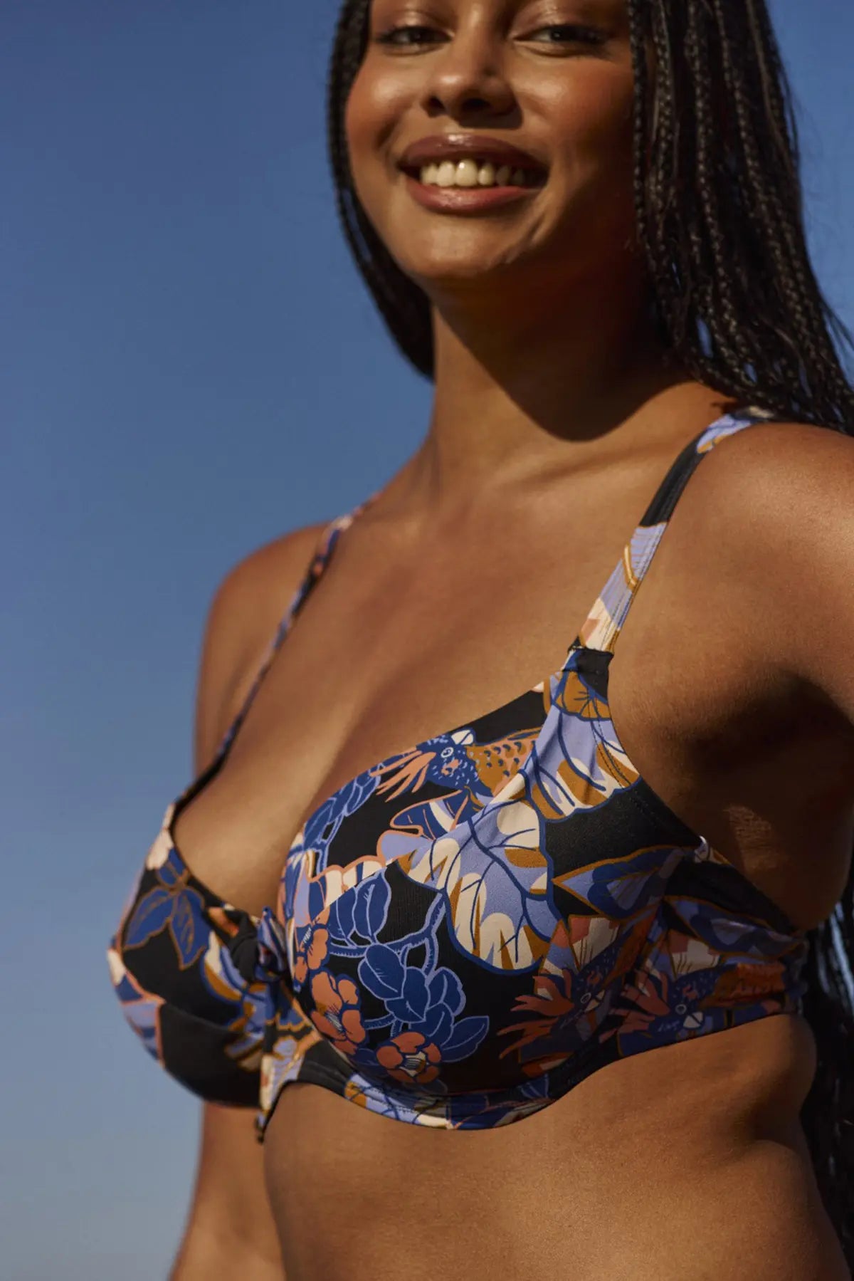 haut de maillot de bain - imprimé exotique noir