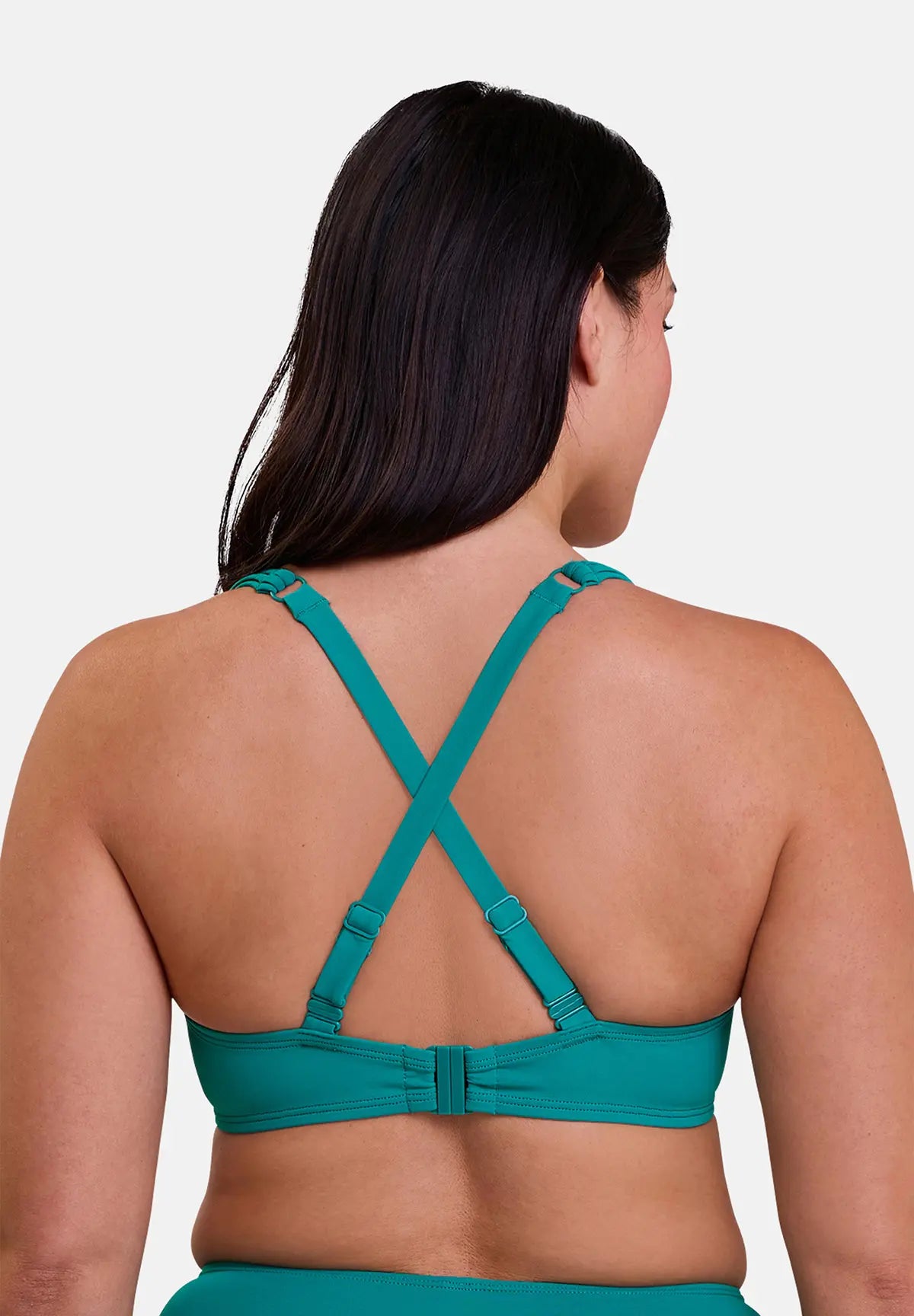 haut de maillot de bain - bleu gazon - vu de dos avec bretelles croisées