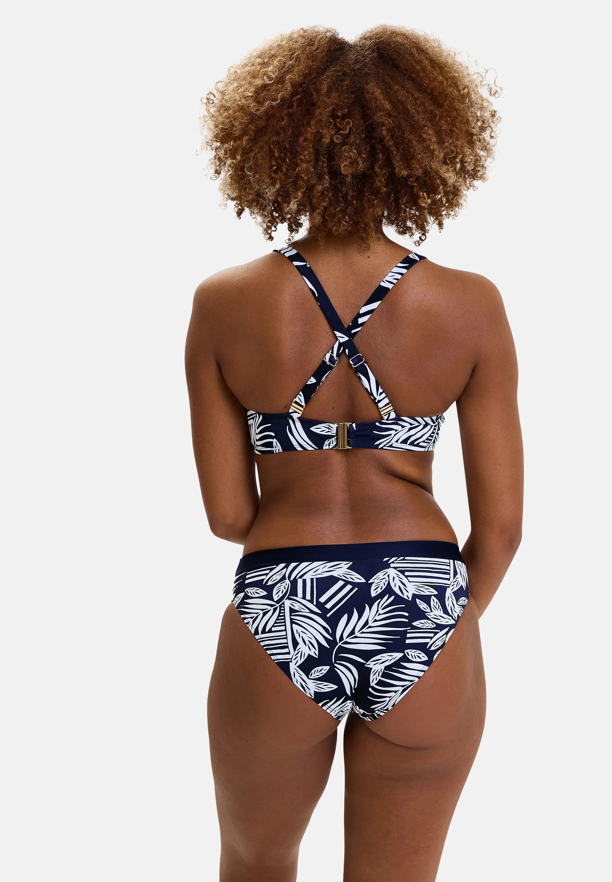 Kelaa Graphic Leaves Bikini Top Navy Blue