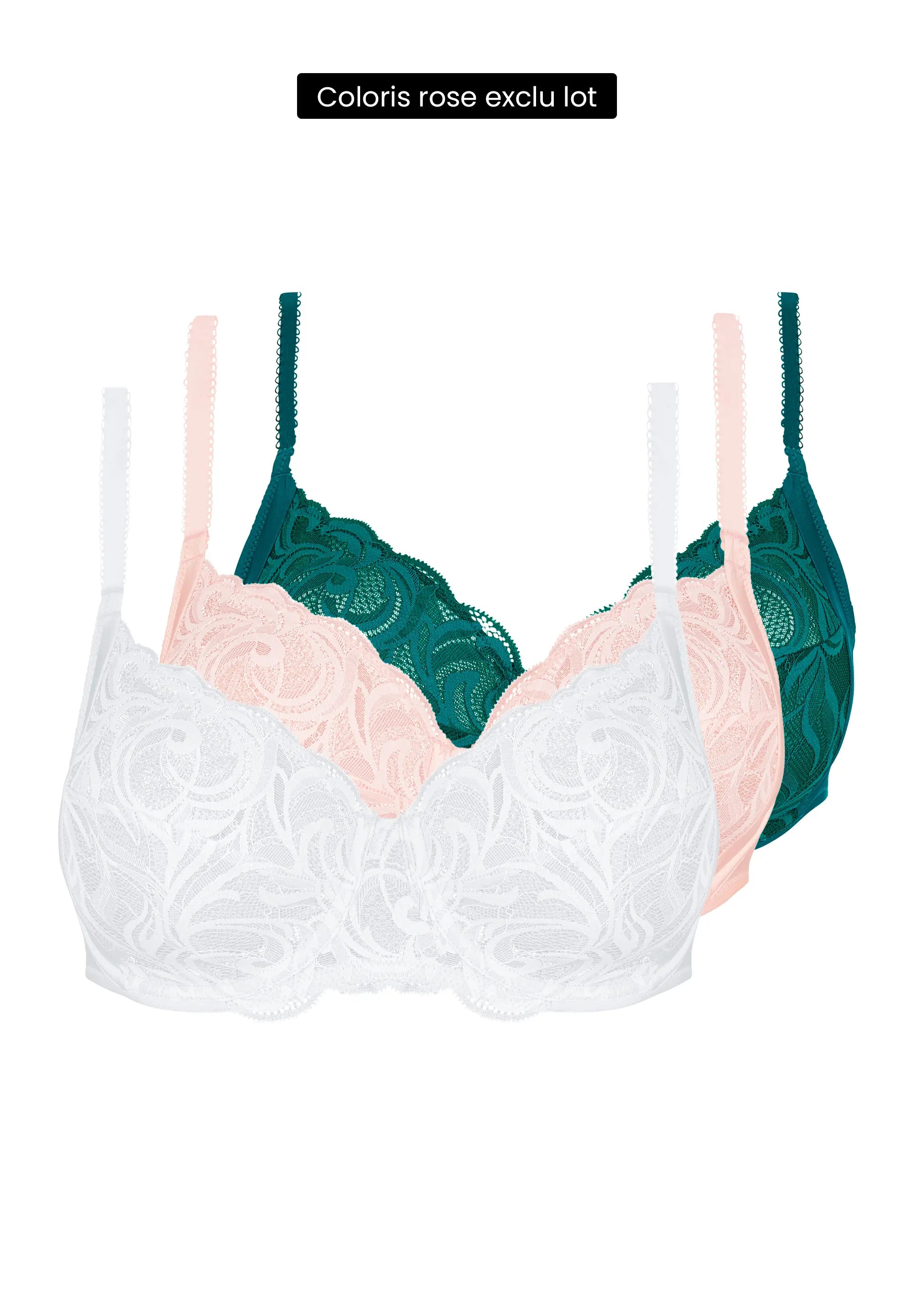Lot de 3 soutiens-gorge Trio Carla Rose, Blanc et Vert