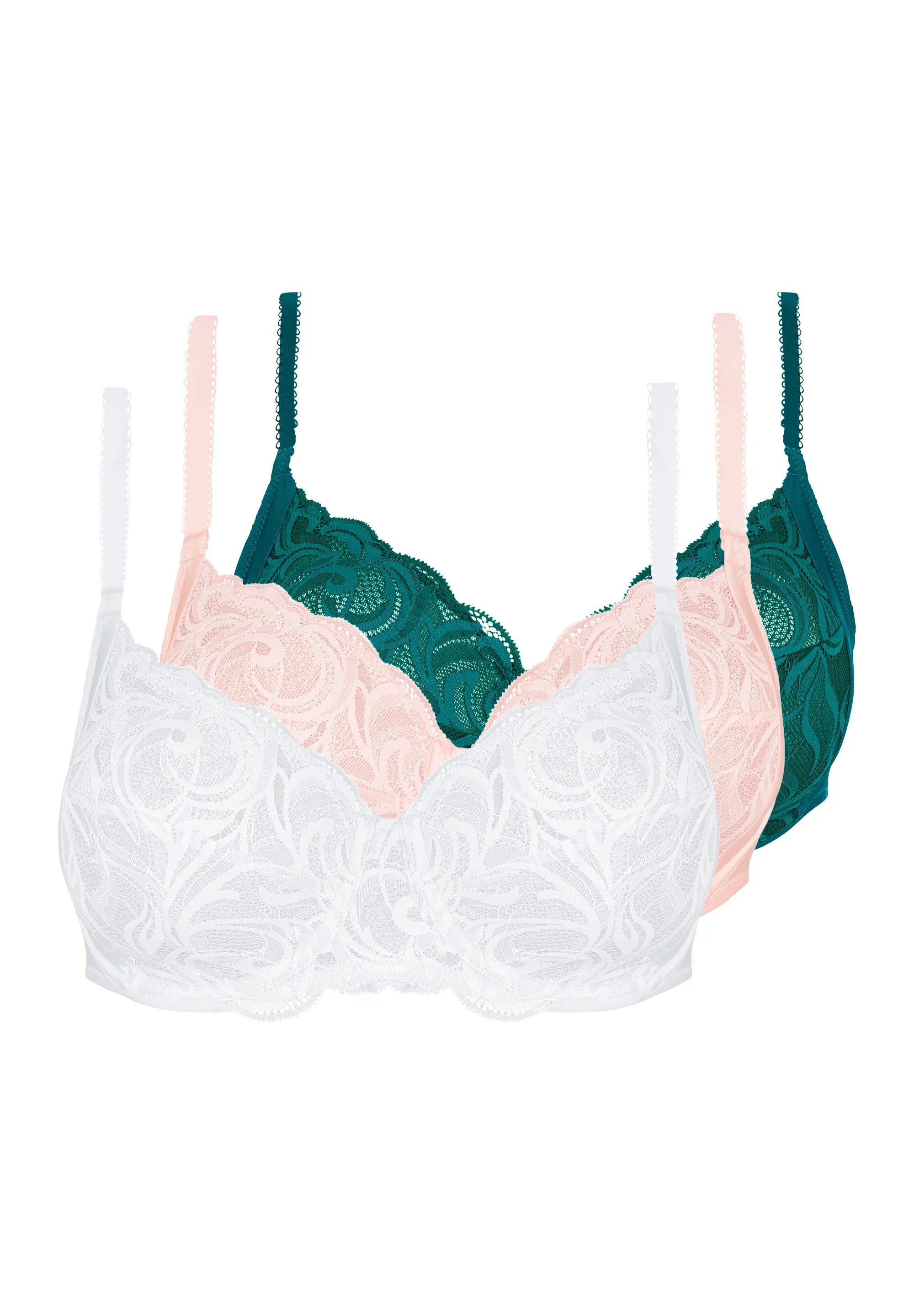 Lot de 3 soutiens-gorge Trio Carla Rose, Blanc et Vert