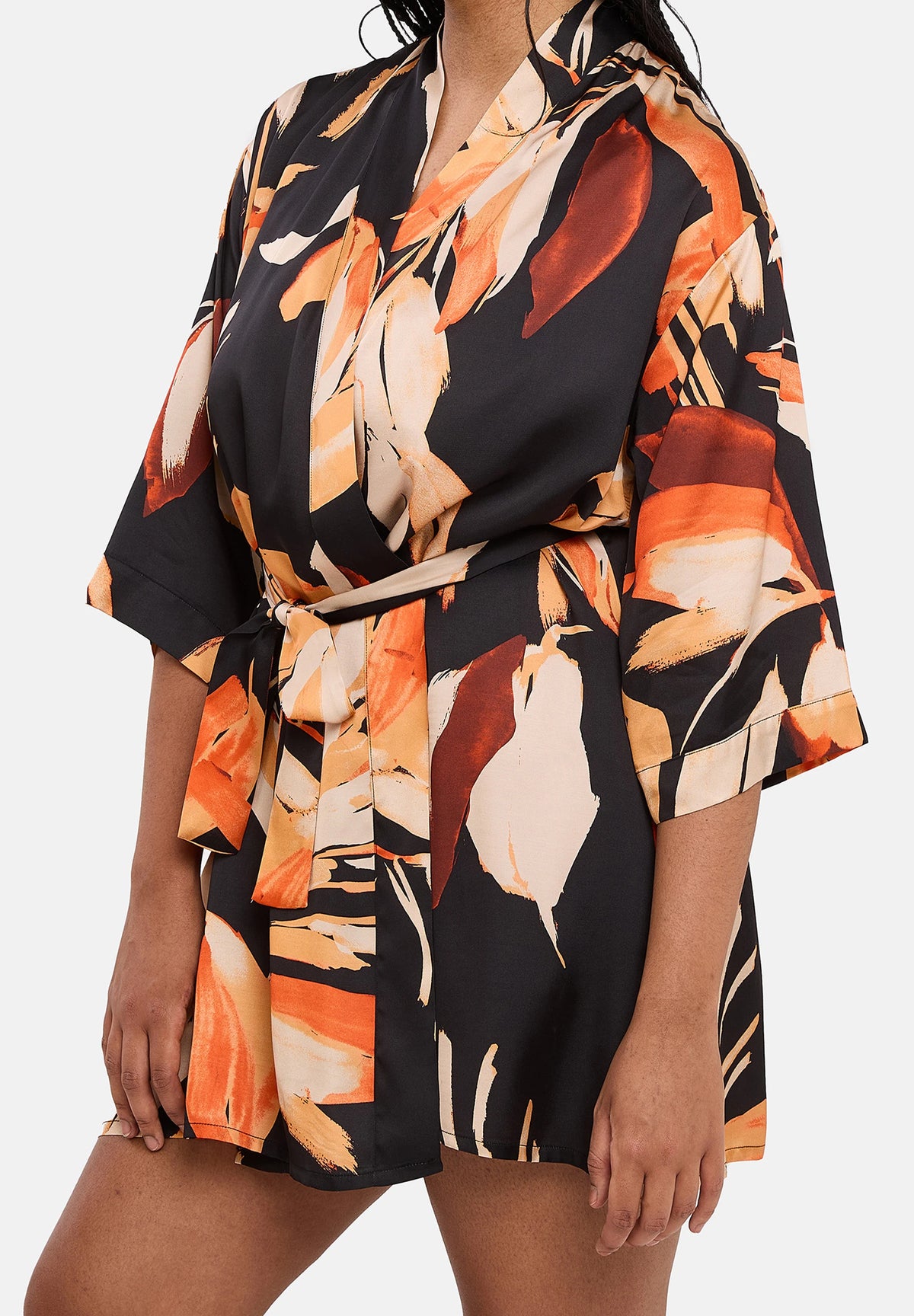 Pure Chic-kimono Feuilles Noir – sfeerbeeld