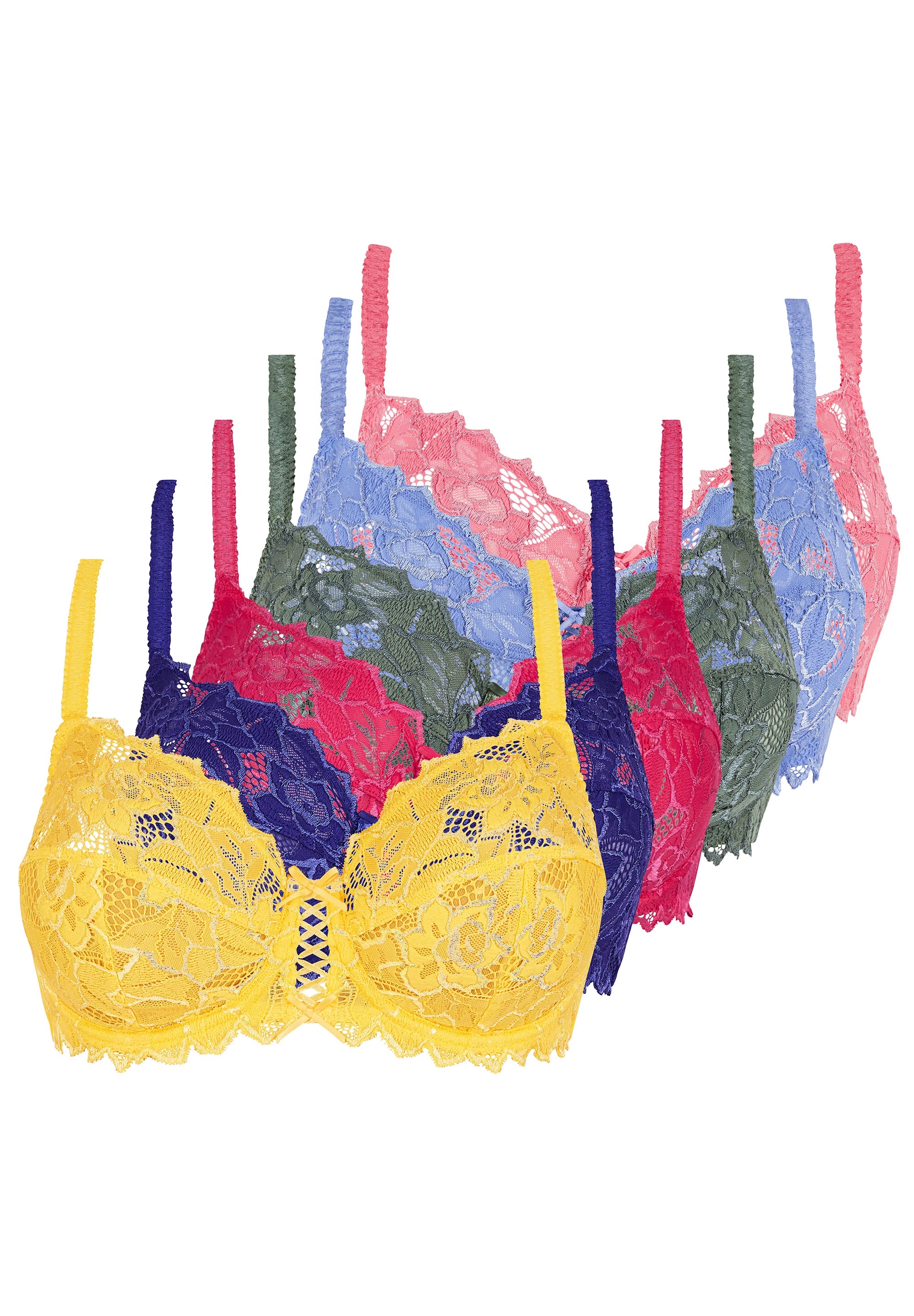 Pack of 6 underwired bras Arum Black, Nude, White, Blue, Yellow & Pink