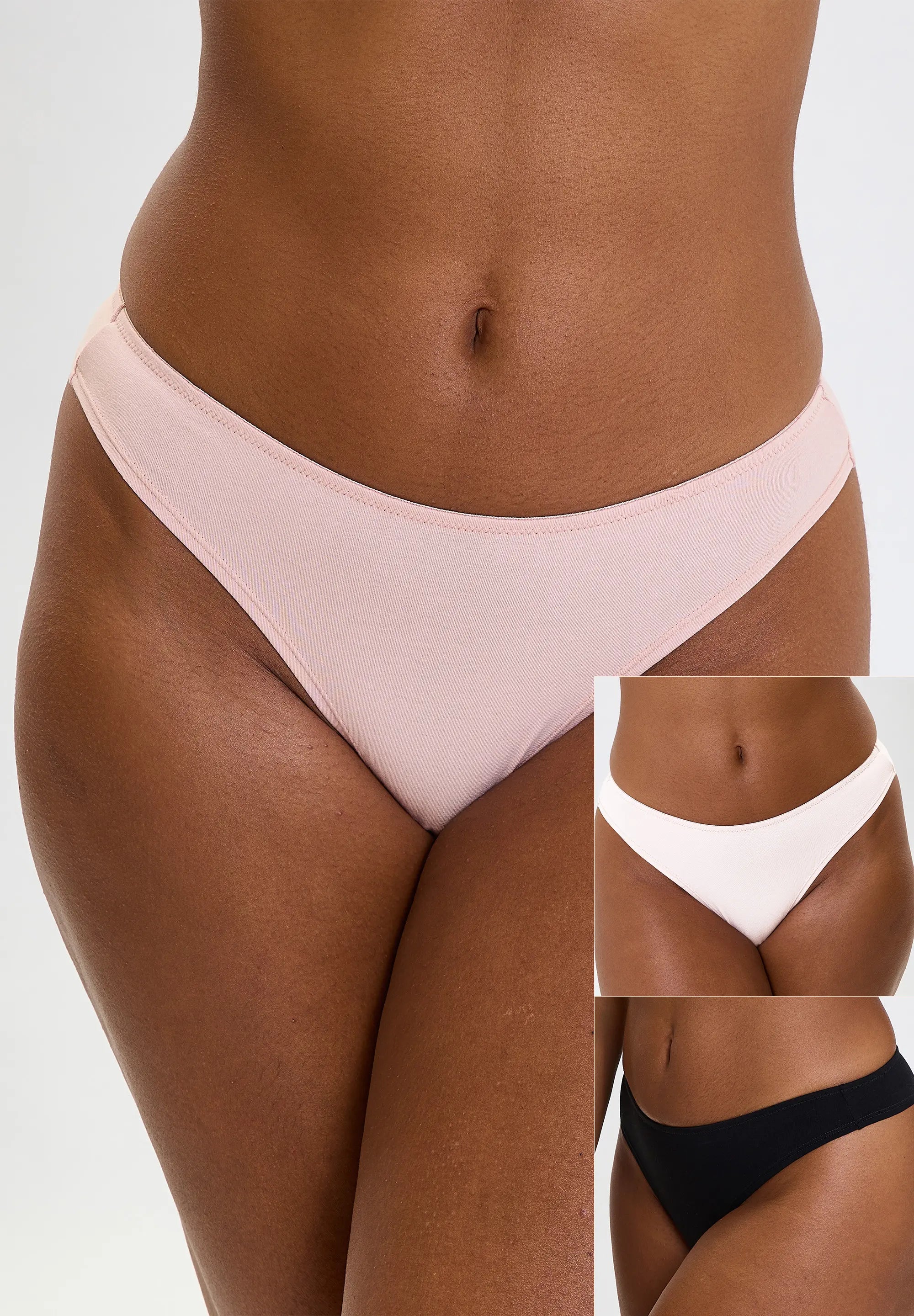 Lot de 3 tangas en coton Subtile noir beige et ivoire