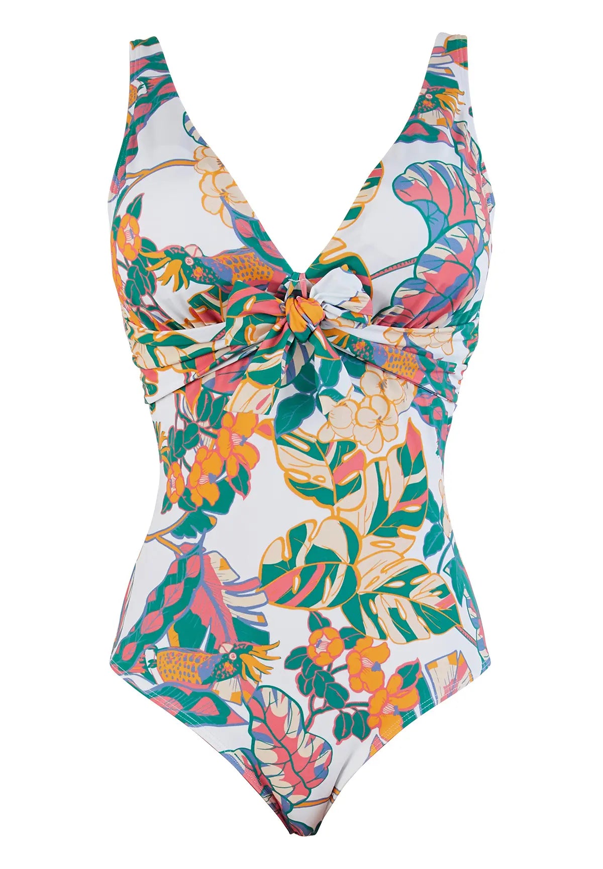 Packshot maillot de bain une pièce - imprimé exotique blanc