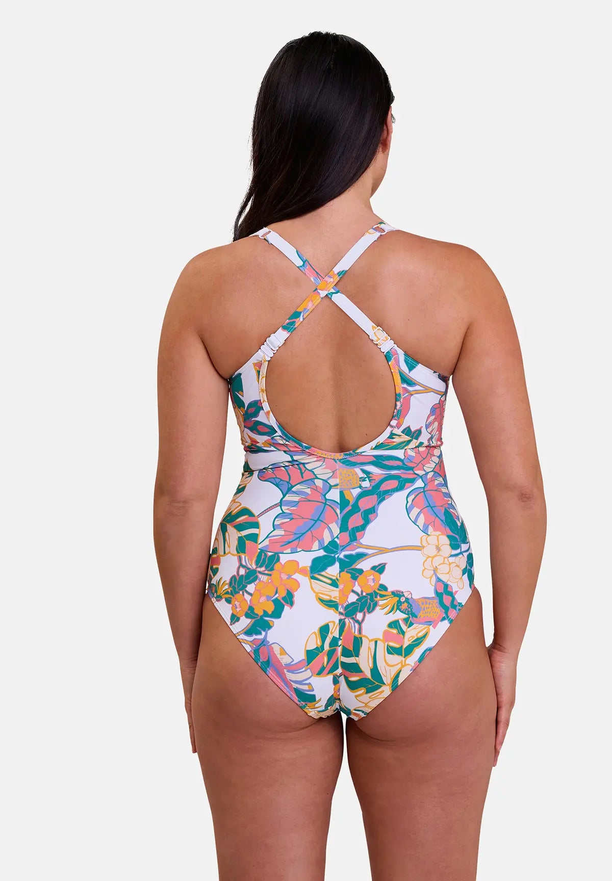 maillot de bain une pièce - imprimé exotique blanc - vu de dos