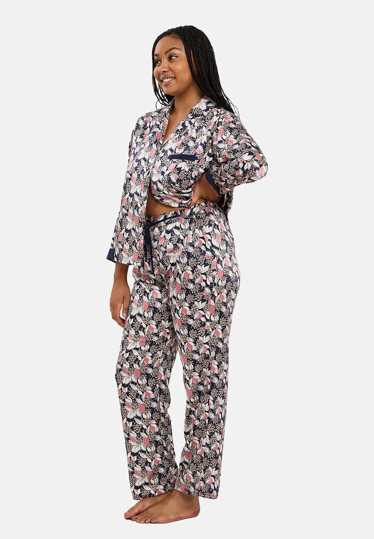 Pantaloni Idole Stampa Floreale Blu Rosa