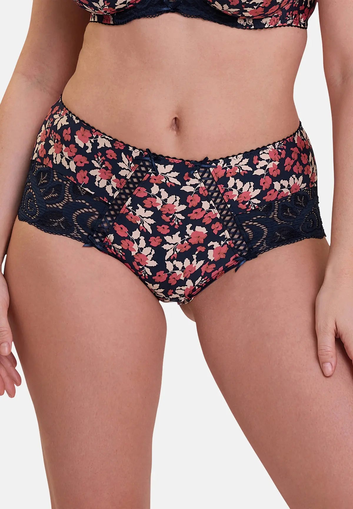 Damen-Hipster Amélie Print mit Blumenmuster in Marineblau und Rot