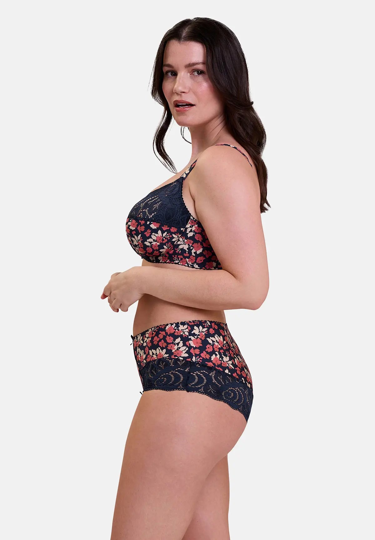 Shorty Amélie Print Floral Print Marine And Red