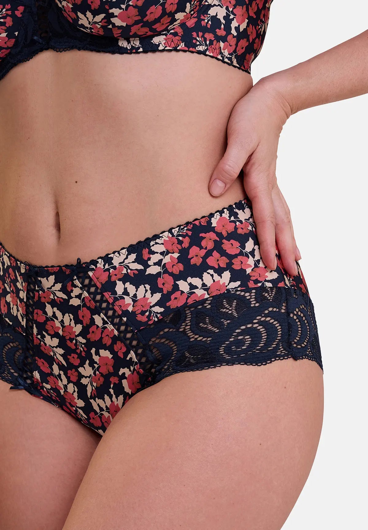 Shorty Amélie Print Floral Print Marine And Red