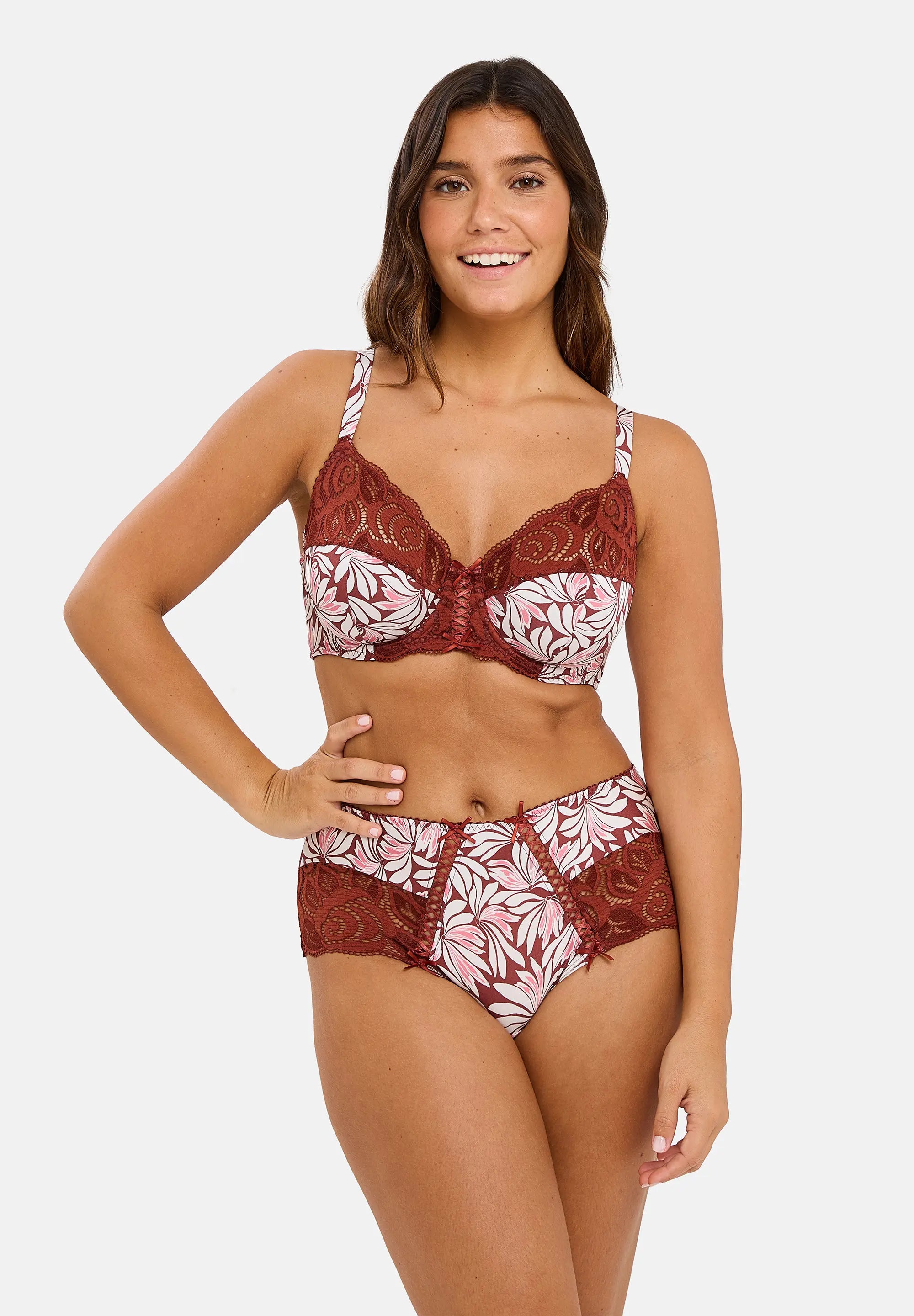 Damen-Hipster Amélie Print Bedruckt mit Weinrotem-Blumenmuster