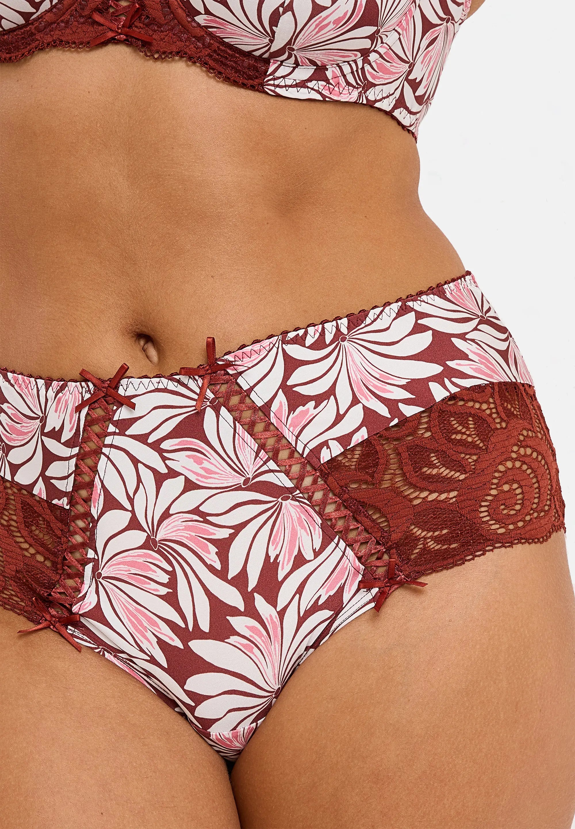 Damen-Hipster Amélie Print Bedruckt mit Weinrotem-Blumenmuster