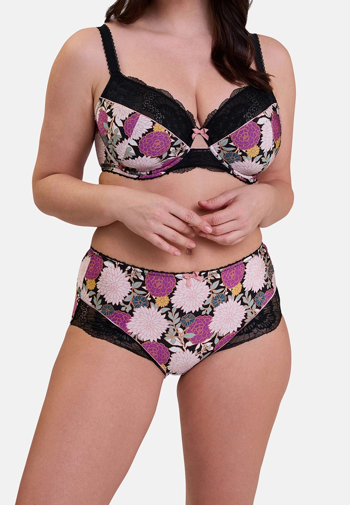 Aurélie Dark Dahlia Print Shorty – front view