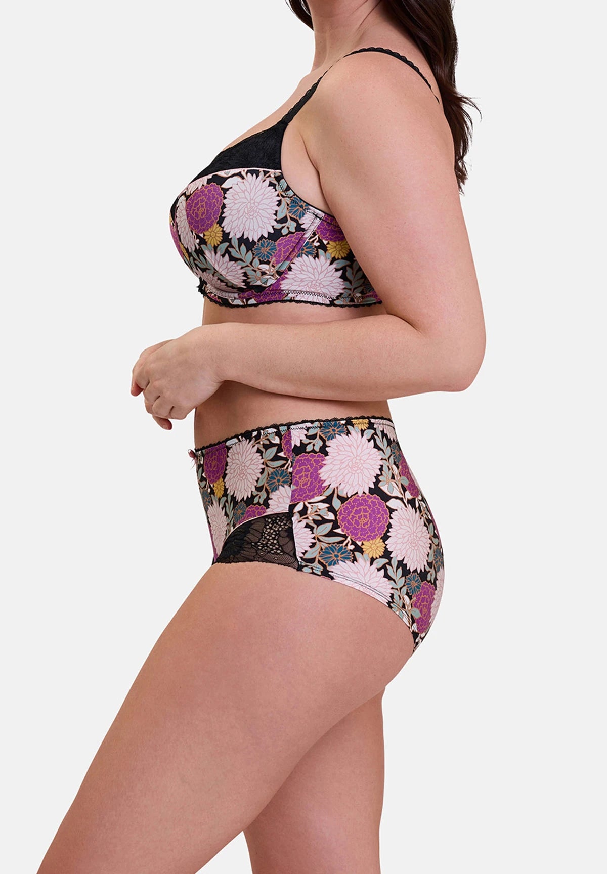 Aurélie Dark Dahlia Print Shorty – side view