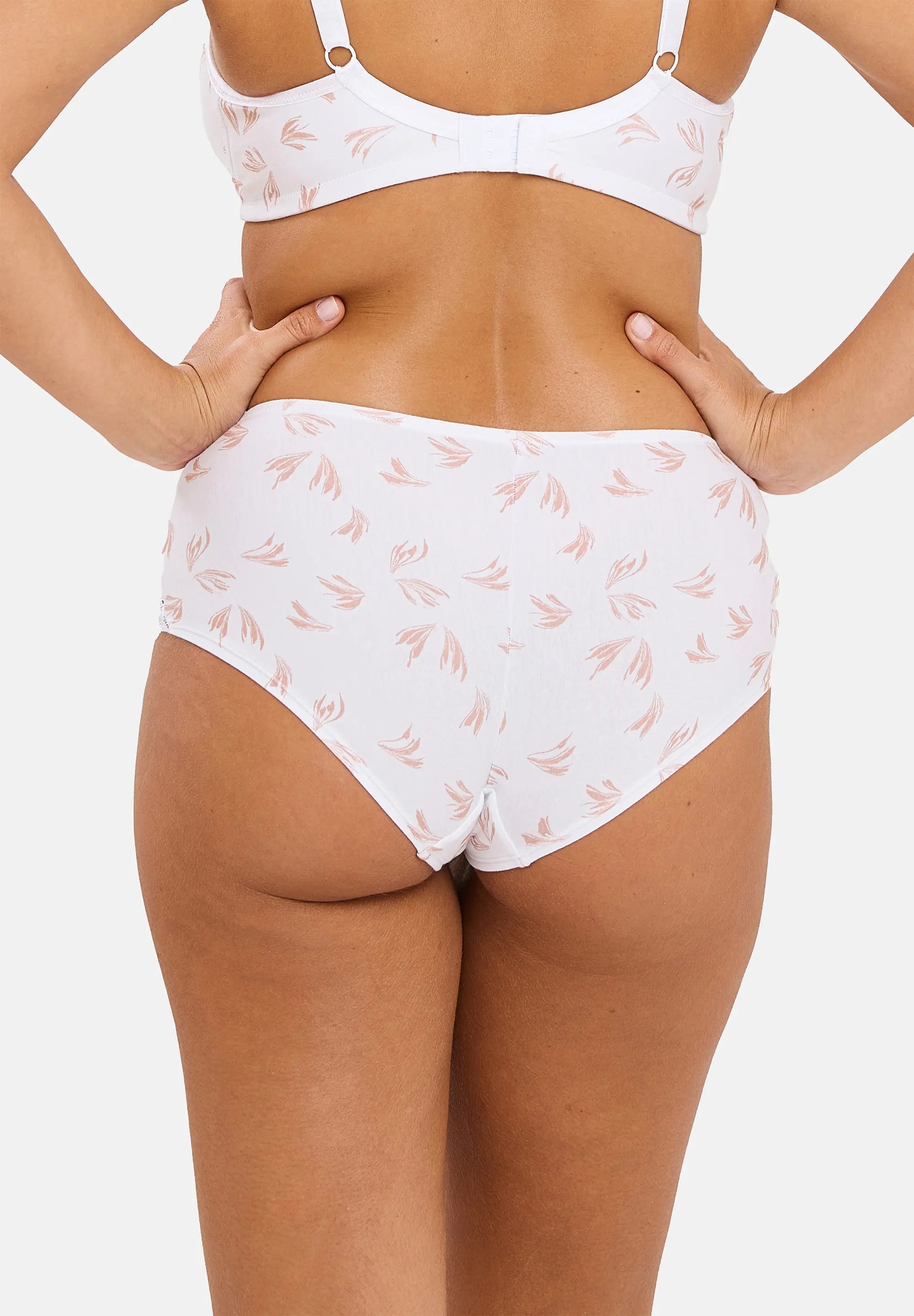 Damen-Hipster Flora bedruckt mit Herbstfeder Weiß