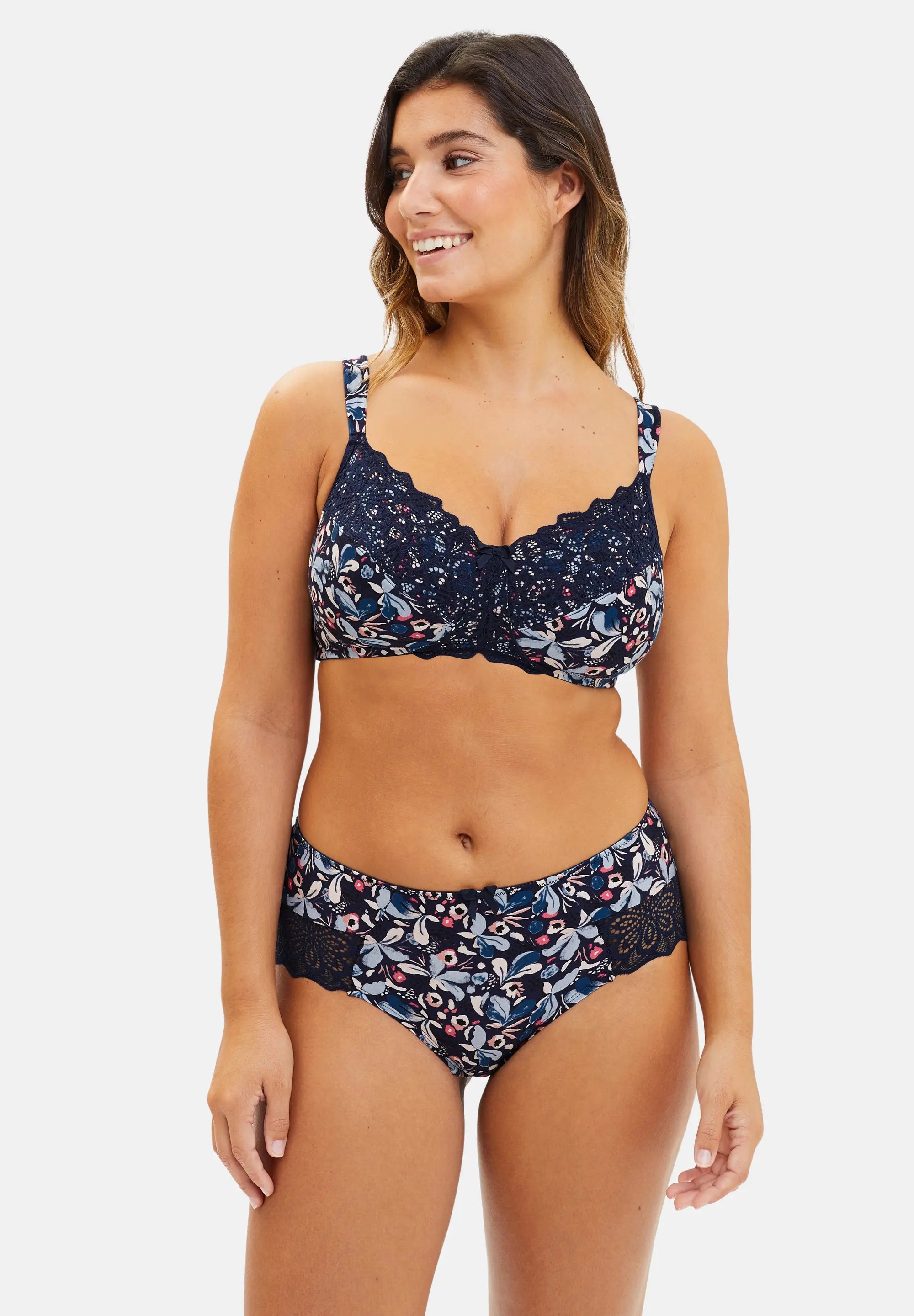 Flora Damen-Hipster Blumendruck in Blau und Hellrosa