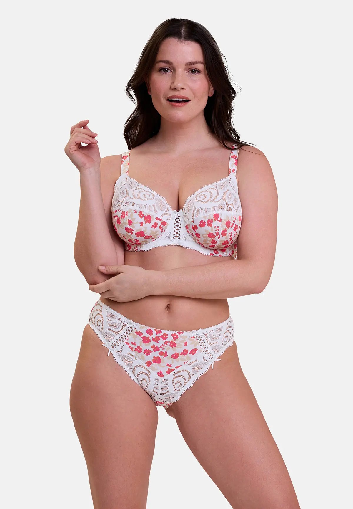 Braguita clásica Amélie Print Estampado Floral Blanco y Rojo